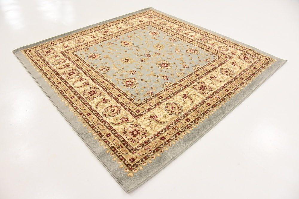 Elegant Floral Light Blue Synthetic Square Rug, 6' x 6'