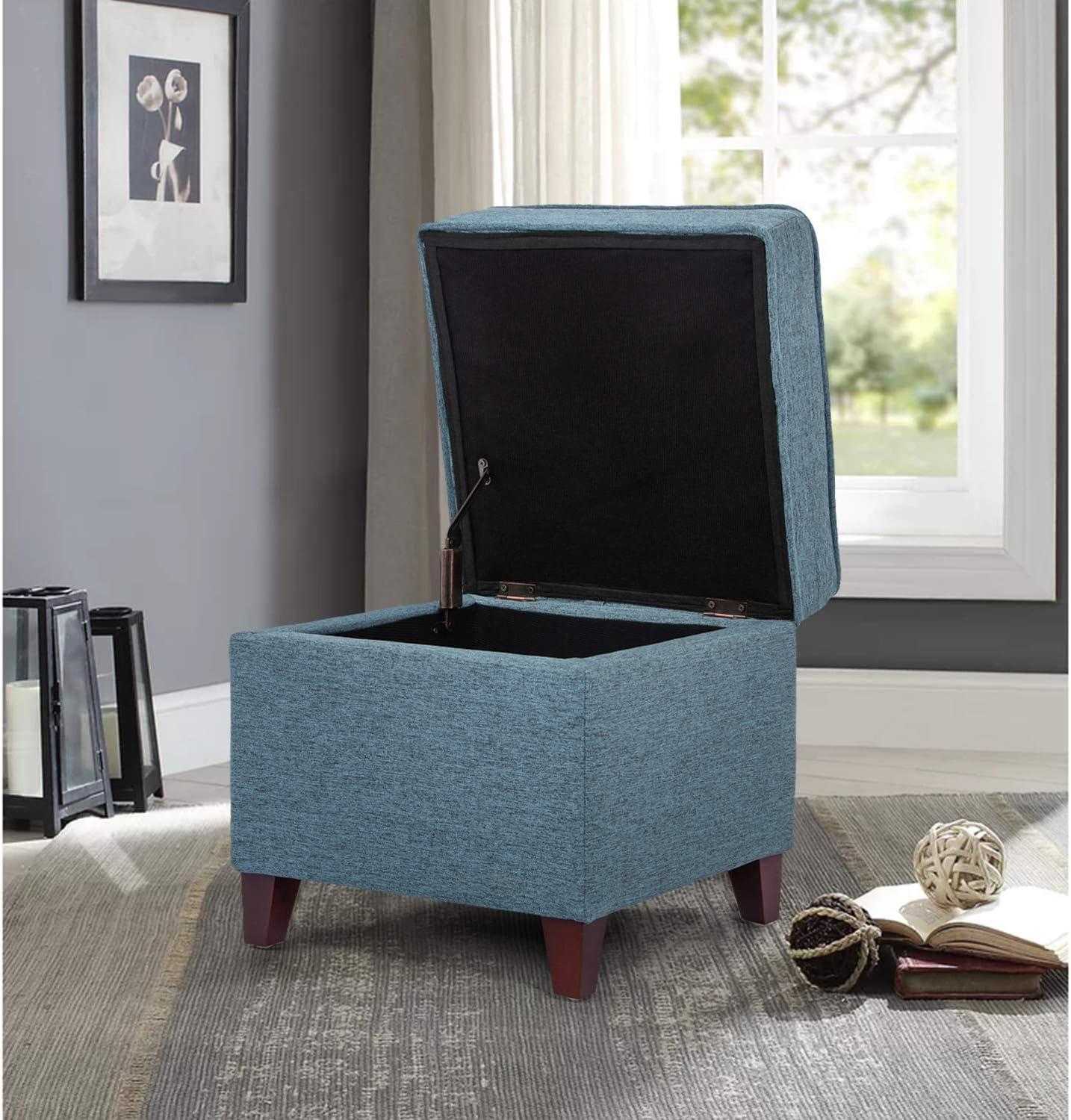 Homebeez Upholstered Tufted Storage Ottoman Footstool,Storage Cube Seat Foot Rest Stool,Blue