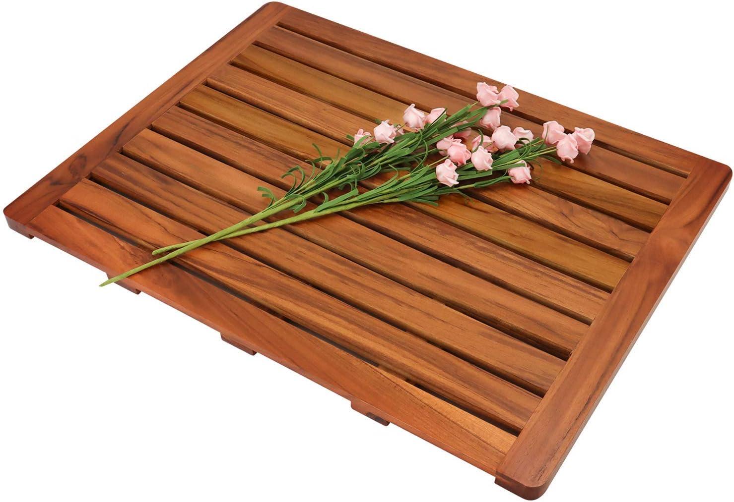 Large Teak Wood Bath Mat with Lacquer Finish, 24"x18"