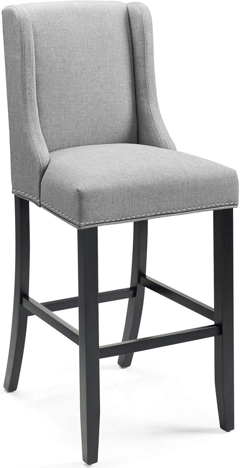 Elegant Light Gray Upholstered Wooden Bar Stool with Nailhead Trim