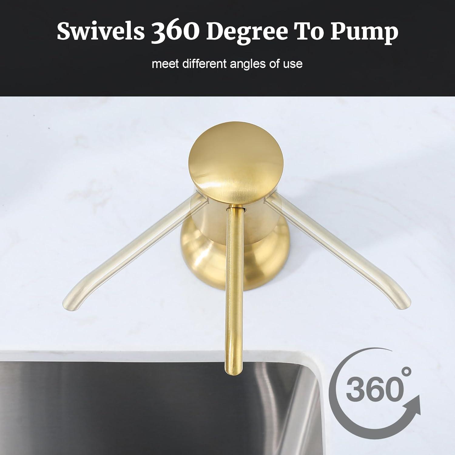 Sink Soap Dispenser for Kitchen Sink Brushed Gold Upgrade with 40" Silicone Extension Tube Kit, Connect to Your Soap Bottle Directly
