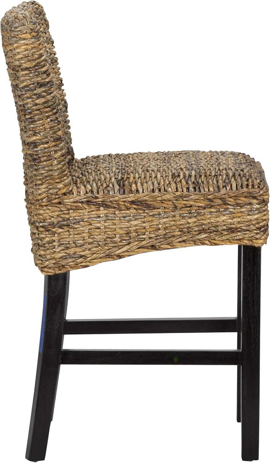 Rustic Rattan Handwoven Counter Stool with Mahogany Legs