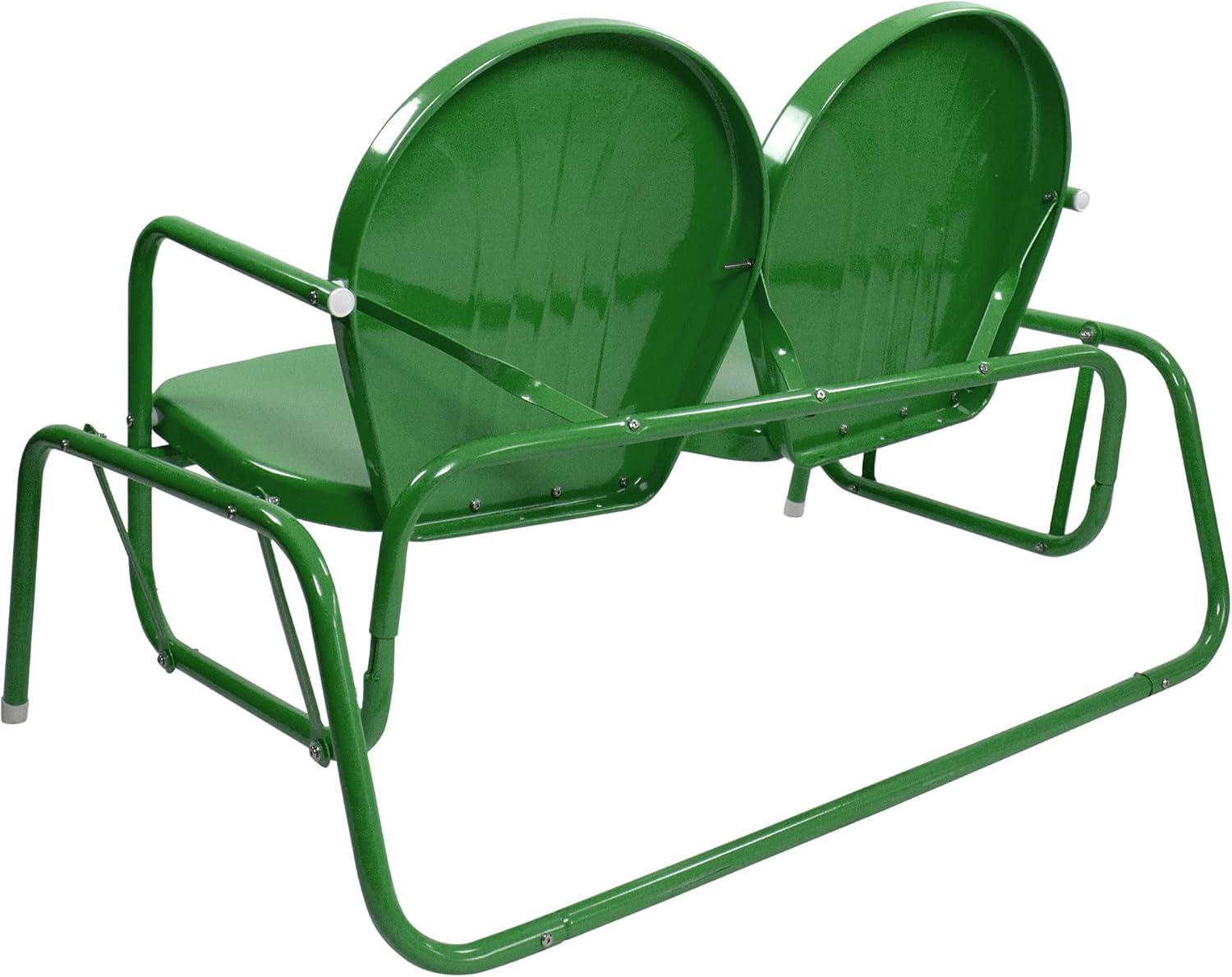 Green Retro Metal Double Glider Patio Chair with Powder-Coated Finish