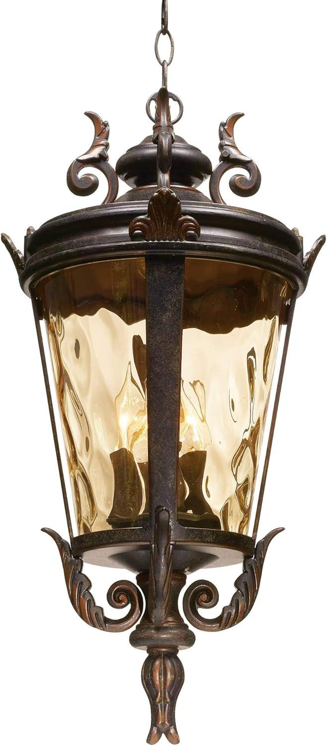 John Timberland Casa Marseille Rustic Vintage Flush Mount Outdoor Hanging Light Bronze Scroll 23 3/4" Champagne Hammered Glass for Post Exterior Barn