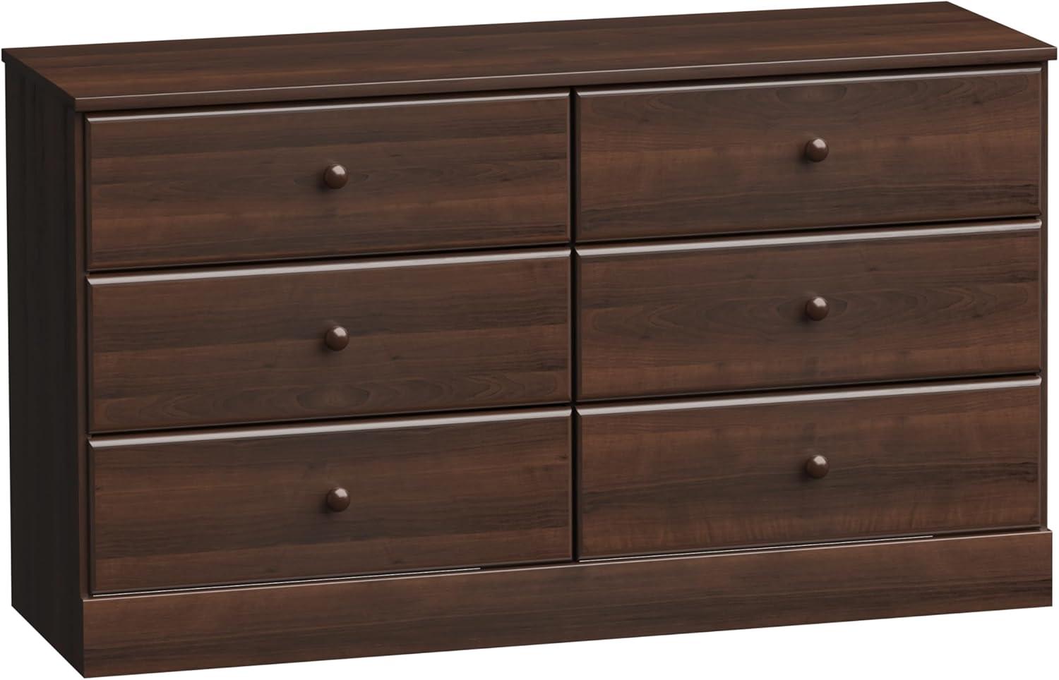 Prepac Astrid Dresser Espresso: Wood Composite Frame, 6-Drawer Storage for Bedroom, 28.25" High