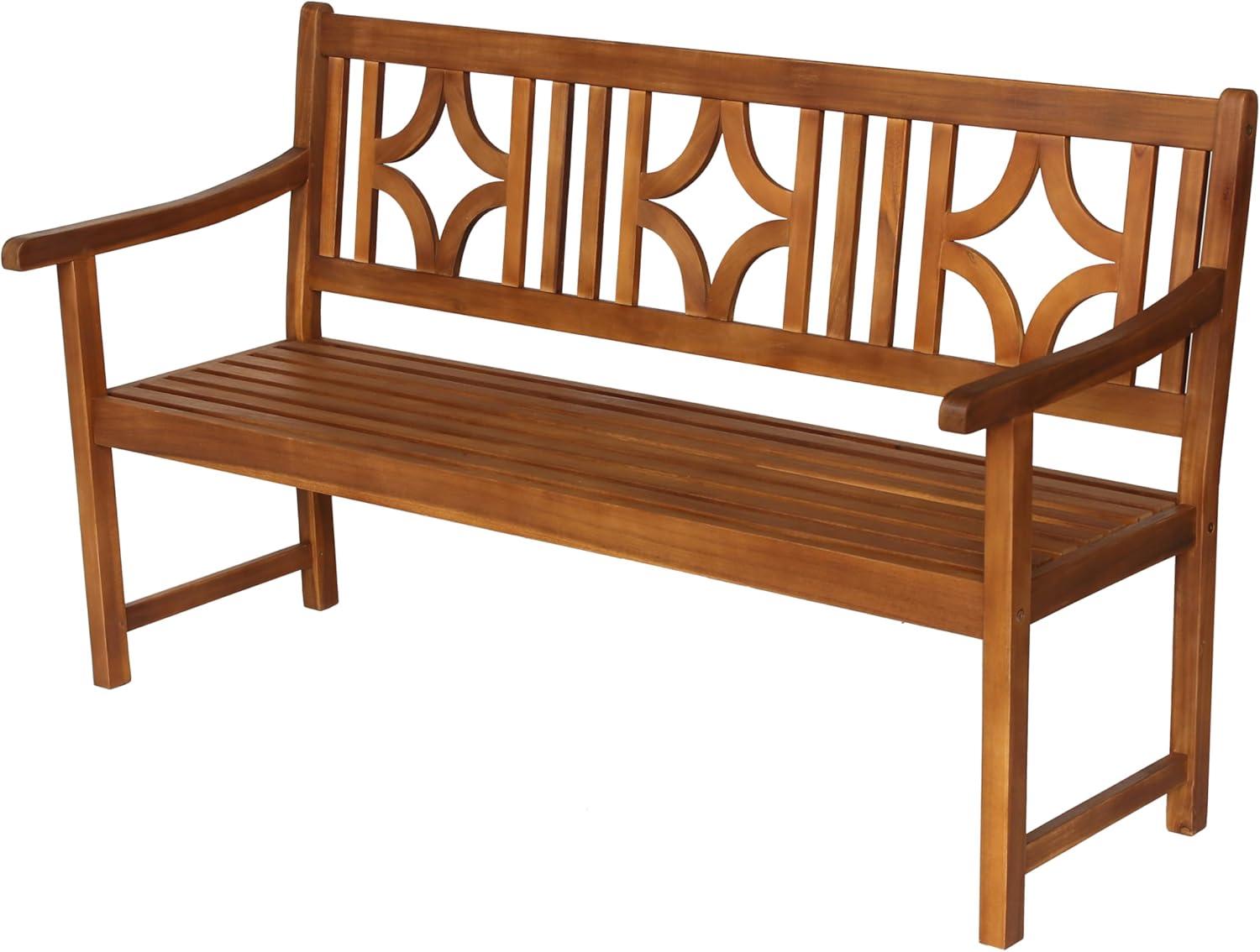 Sloane 3-Seat Ogee Diamond-Back Acacia Wood Outdoor Garden Patio Bench - JONATHAN Y