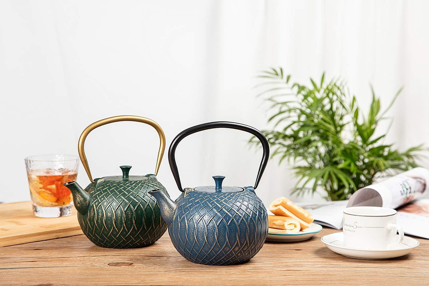 Lark Manor™ Tea Kettle,Cast Iron Tea Kettle For Stove Top, Stovetop Safe Teapot With Infusers For Loose Tea, 34 Ounce (1000 Ml), Dark Green Melody