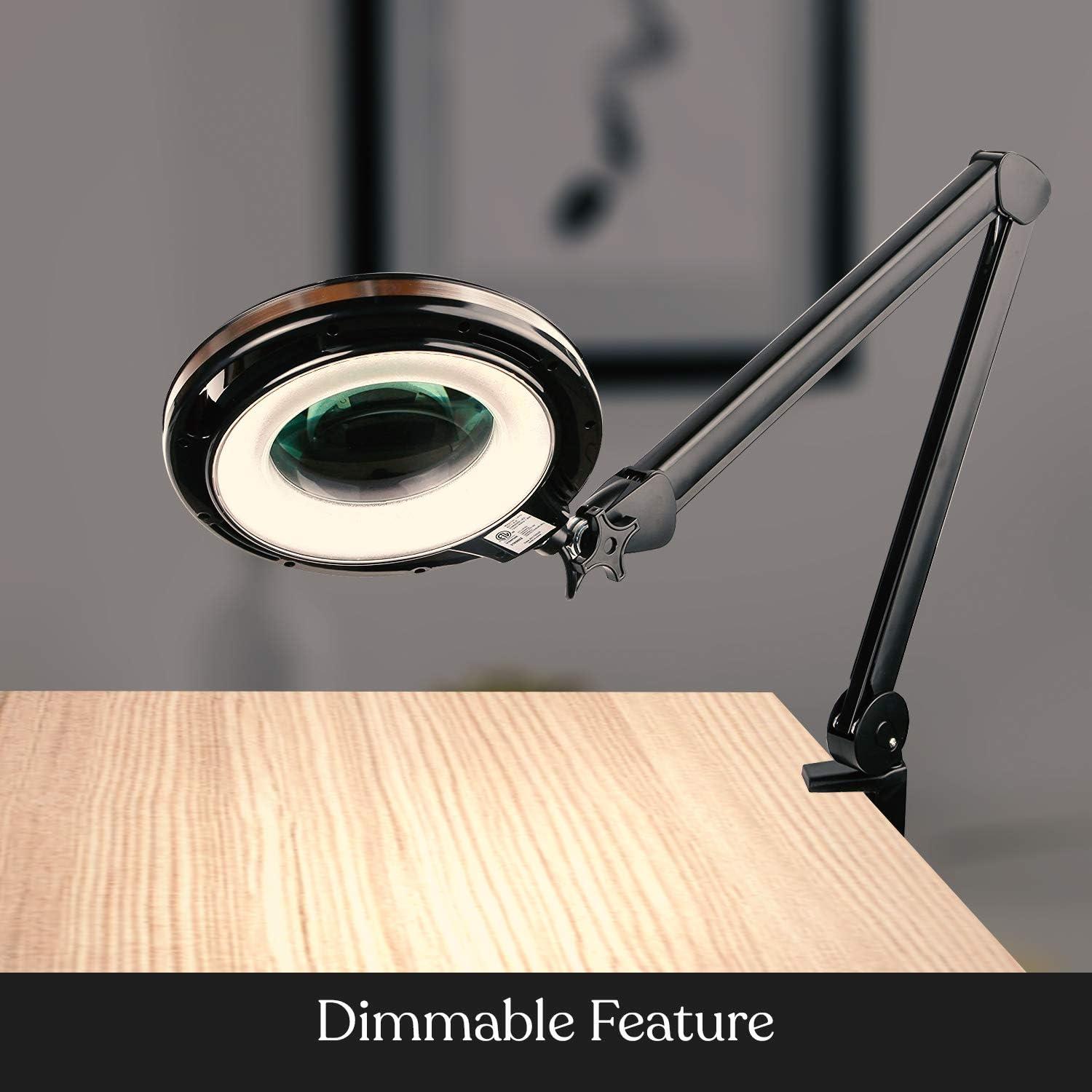 Brightech Lightview Pro 33 in. Adjustable Swing Arm Integrated 2.25X Magnifying Dimmable LED Desk Clamp Lamp