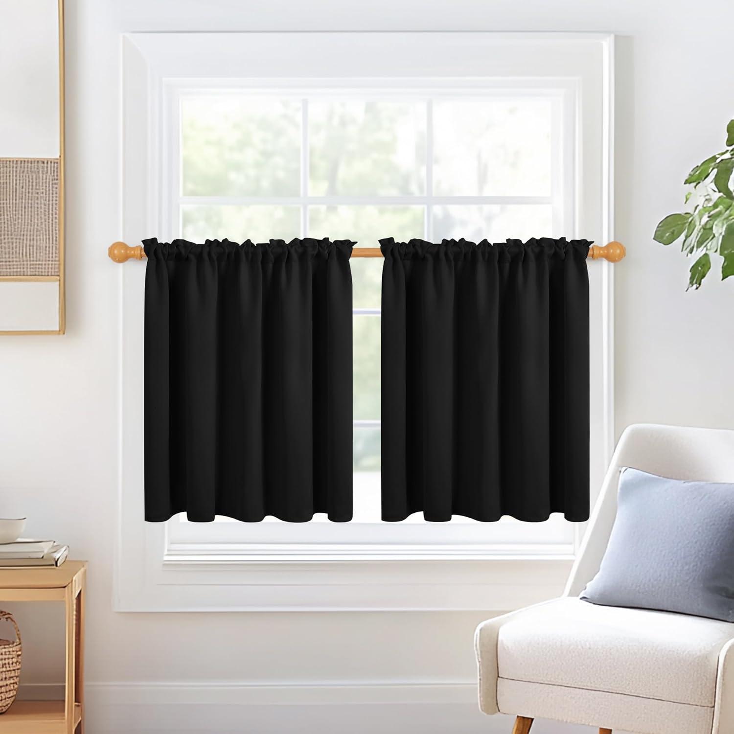 Deconovo Rod Pocket Blackout Curtains for Living Room, 2 Panels, Thermal Insulated, 38" x 63", Black