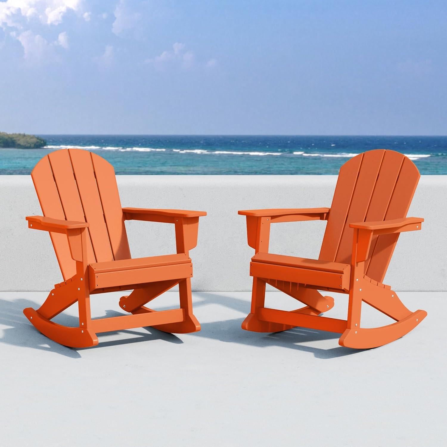 Polytrends Laguna Hdpe All Weather Outdoor Patio Rocking Chair (Set of 2) Orange