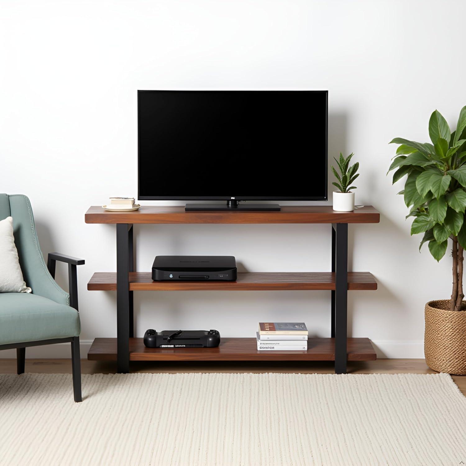 Pomona 2 Shelf Console Table Brown - Alaterre Furniture: Rustic Sofa Table, Metal Frame, Wood Top, Entryway Furniture
