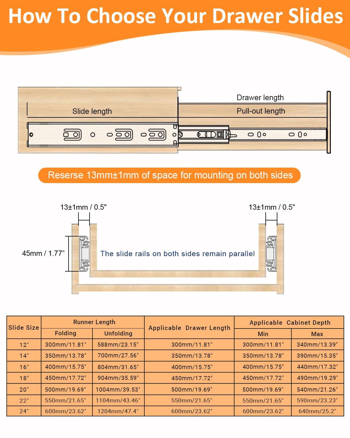 22 inch 100 lb 1 Pack 22" Side Mount Soft Close Full Extension Drawer Slides, Silver