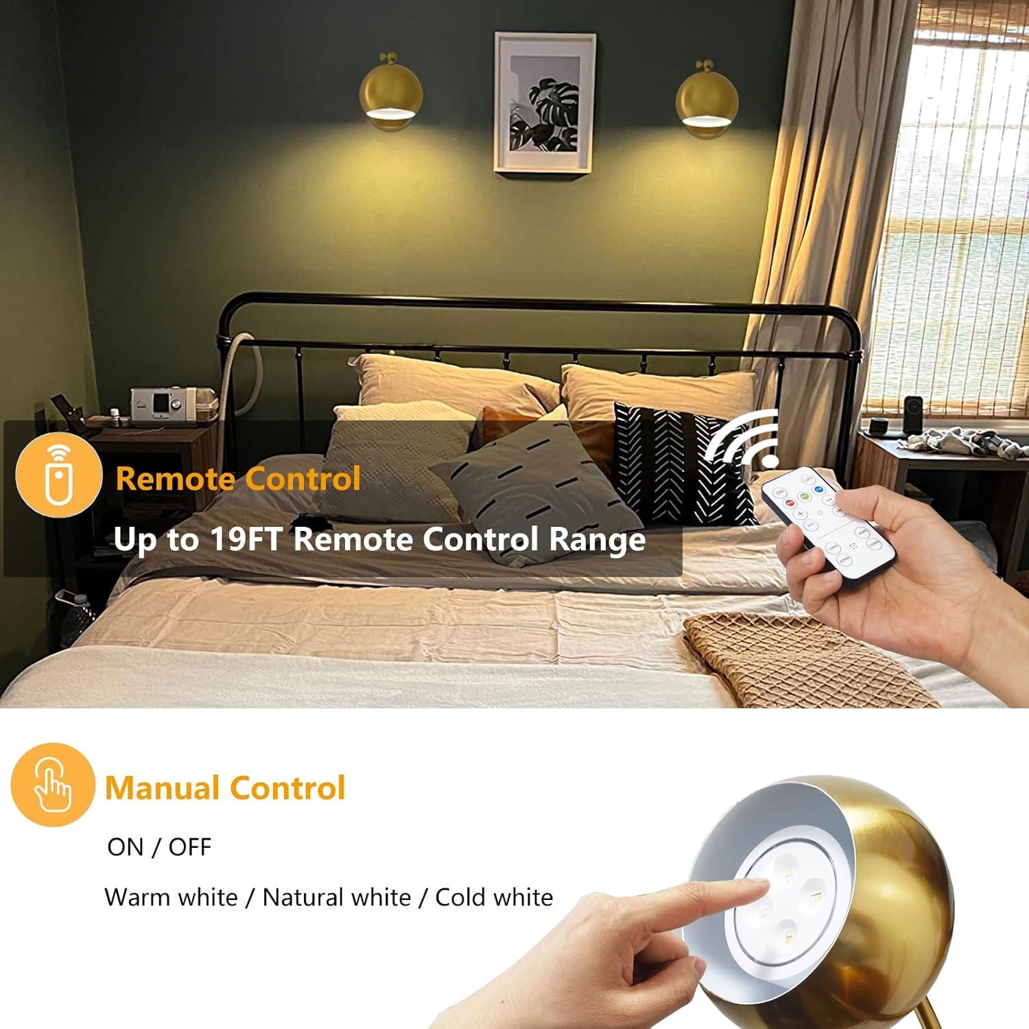 Battery Operated Wall Sconce Set of Two, Modern with Remote Control Dimmable Wall Lighting Indoor