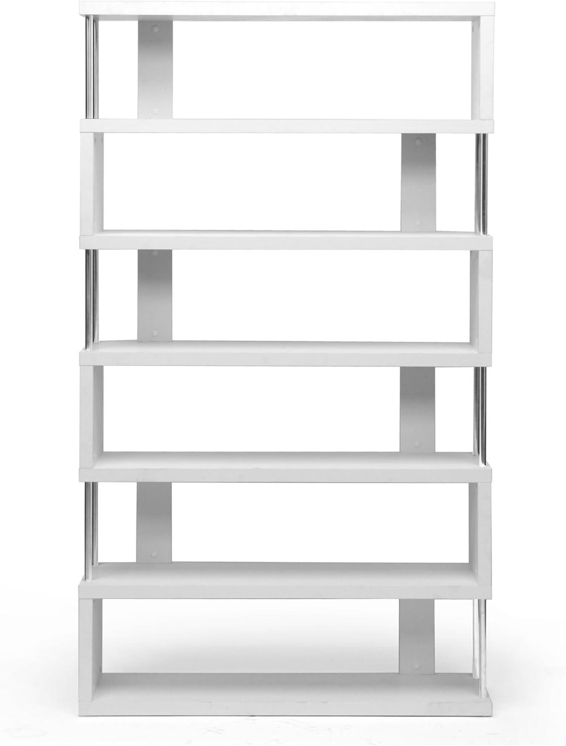 75.5" Barnes Six Shelf Modern Bookshelf White - Baxton Studio: Farmhouse Style, Wood Composite, 6-Tier Storage