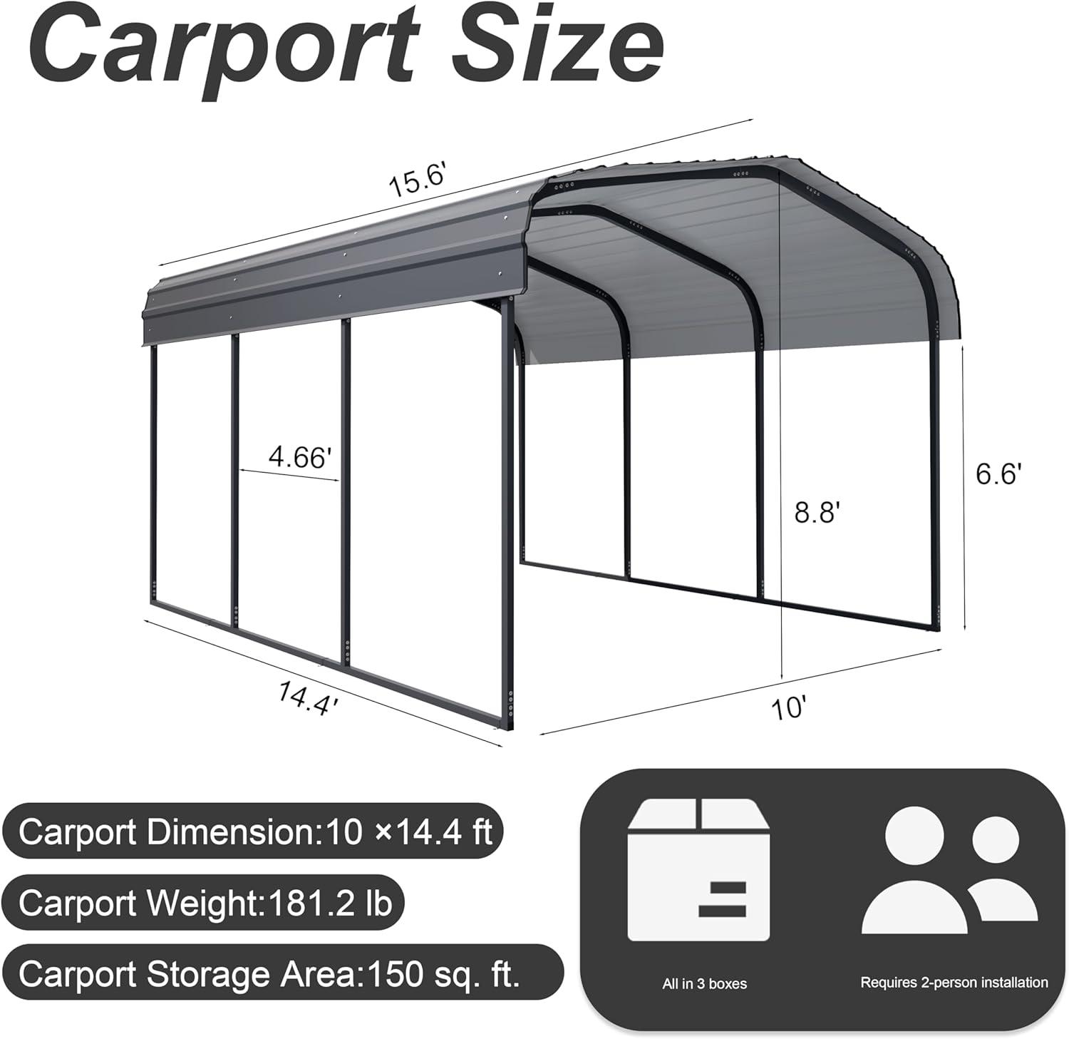 Steel Carport, Galvanized Multiple Sizes