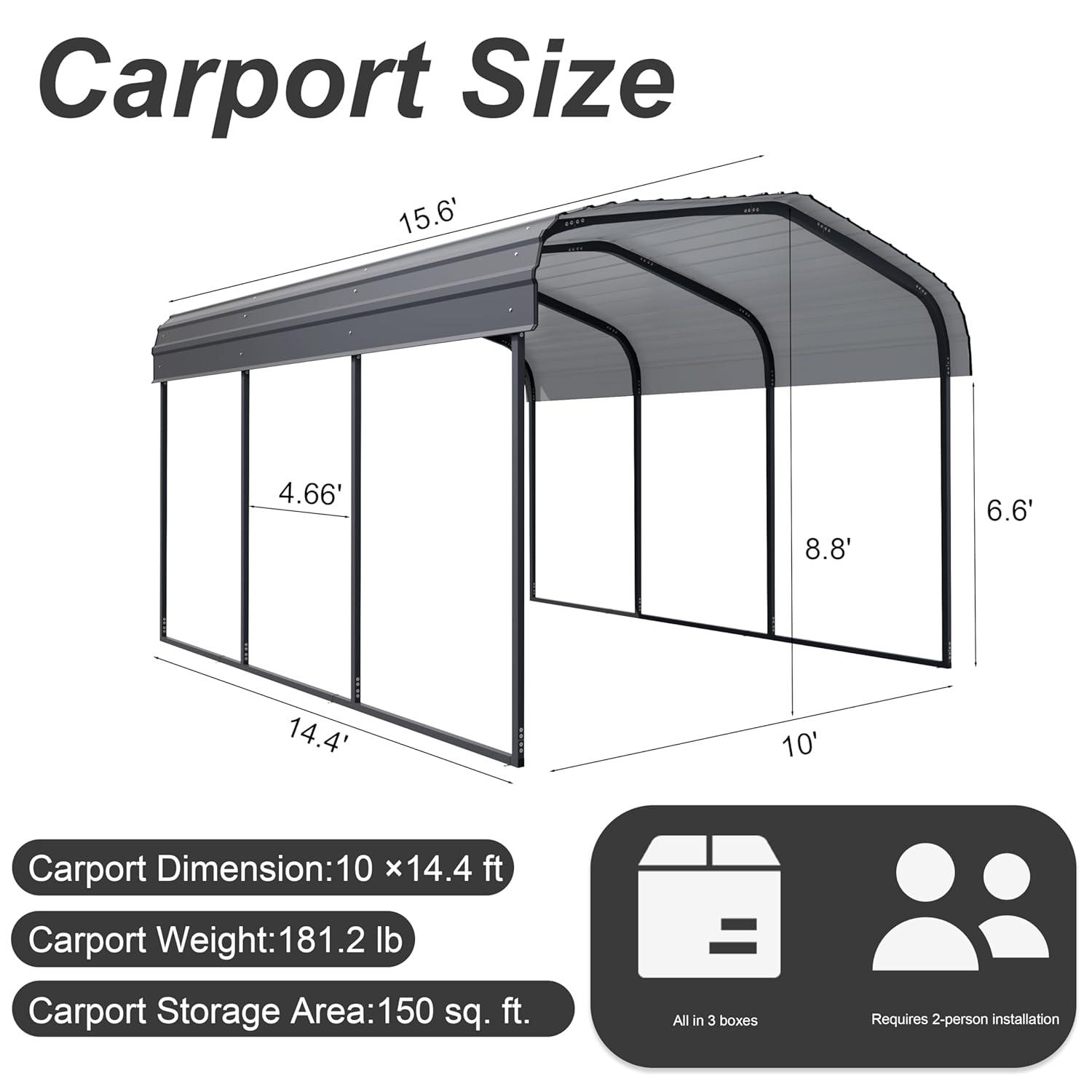 Steel Carport, Galvanized Multiple Sizes