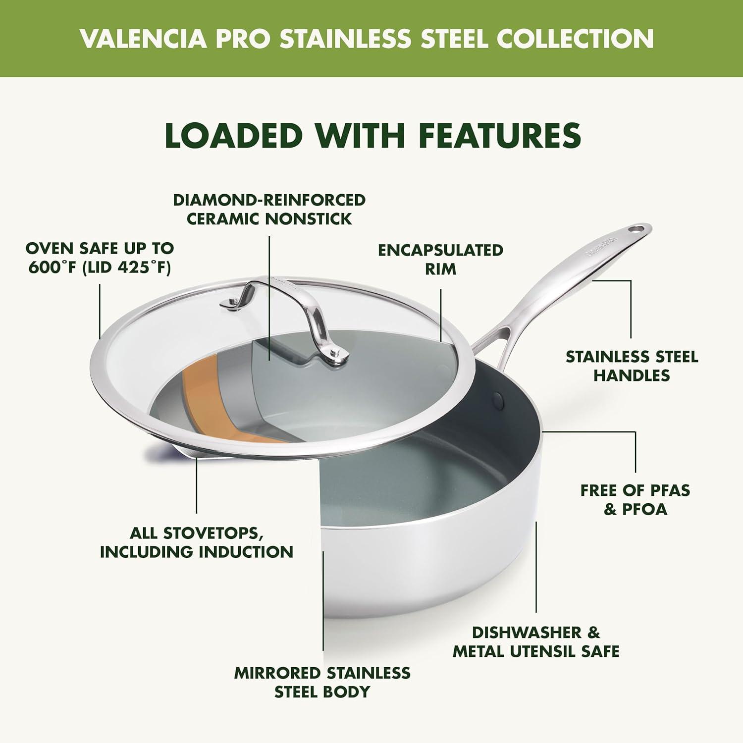 Valencia Pro 5-Quart Stainless Steel Nonstick Saute Pan with Lid