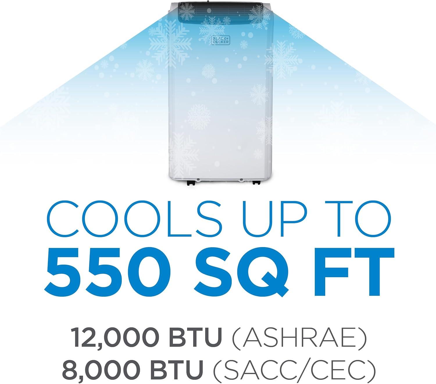 BLACK+DECKER BPACT12HWT 6,000 BTU SACC/CEC (12,000 BTU ASHRAE) Portable Air Conditioner with Heat & Remote Control