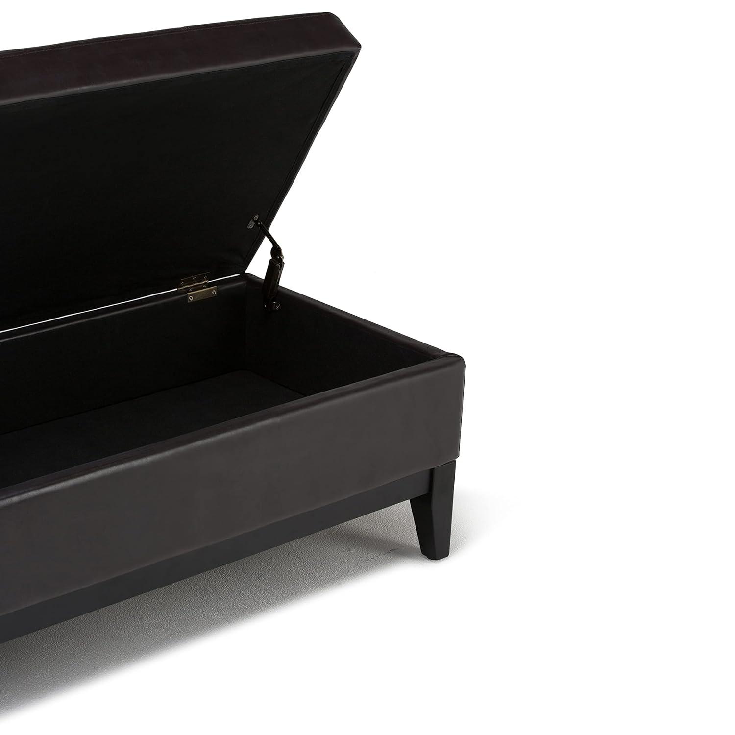 Simpli Home Oregon 42"W Upholstered Storage Ottoman Bench with Lift-Top Lid and Tray