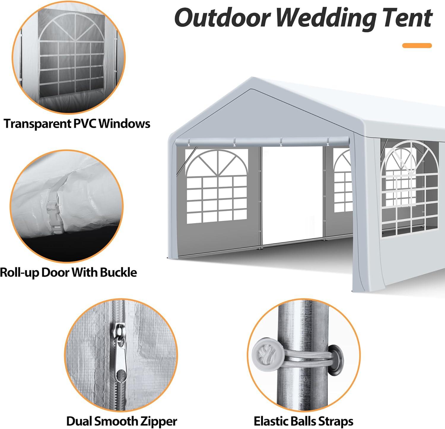 Towallmark 20' X 40' Outdoor Party Wedding Tent, Heavy Duty Canopy With 10 Detachable Side Walls, Suitable For Camping Wedding Picnics