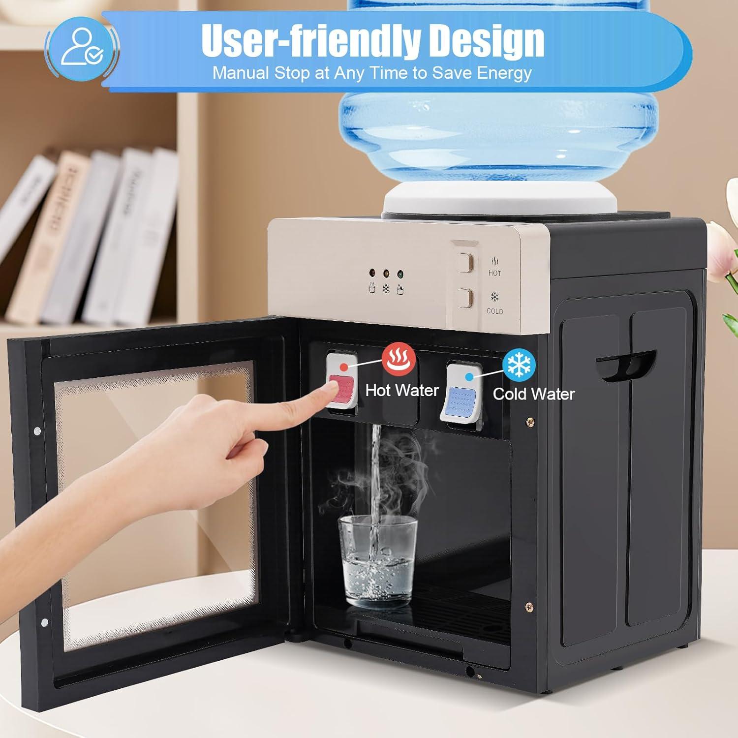 Water Dispenser, 5 Gal Electric Top Loading Countertop Water Cooler Mini Hot & Cold Water Cooler Dispenser for Bedroom, Studio, Office