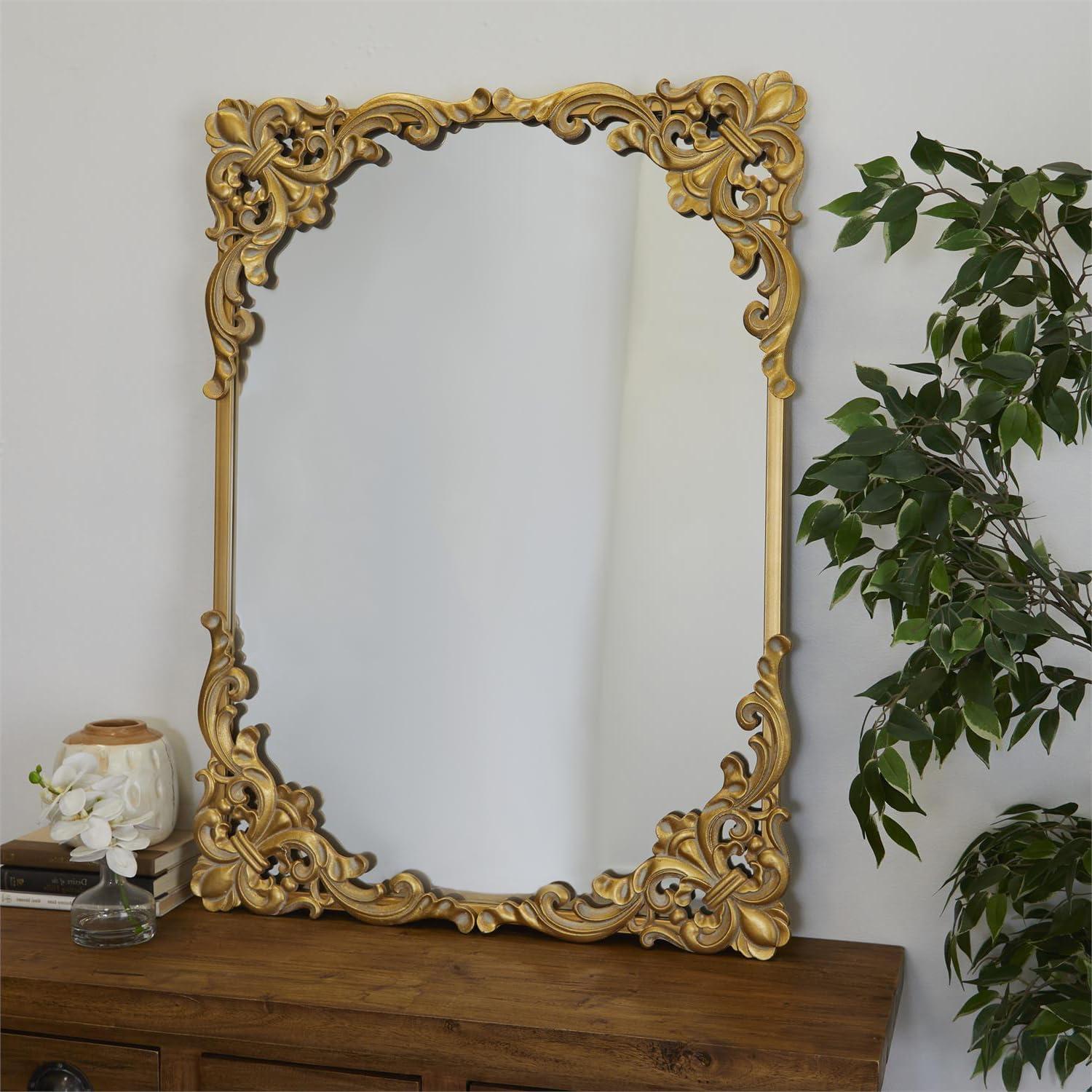 Antique Gold Rectangular Engineered Wood Bathroom Mirror