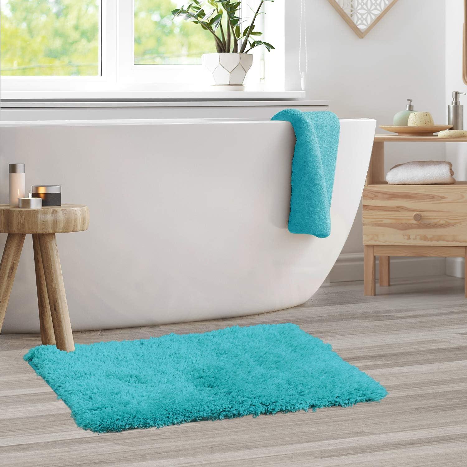 Nestl Super Soft Shaggy Bath Rug, Absorbent Bathroom Rug, Small Medium and Contour, Teal