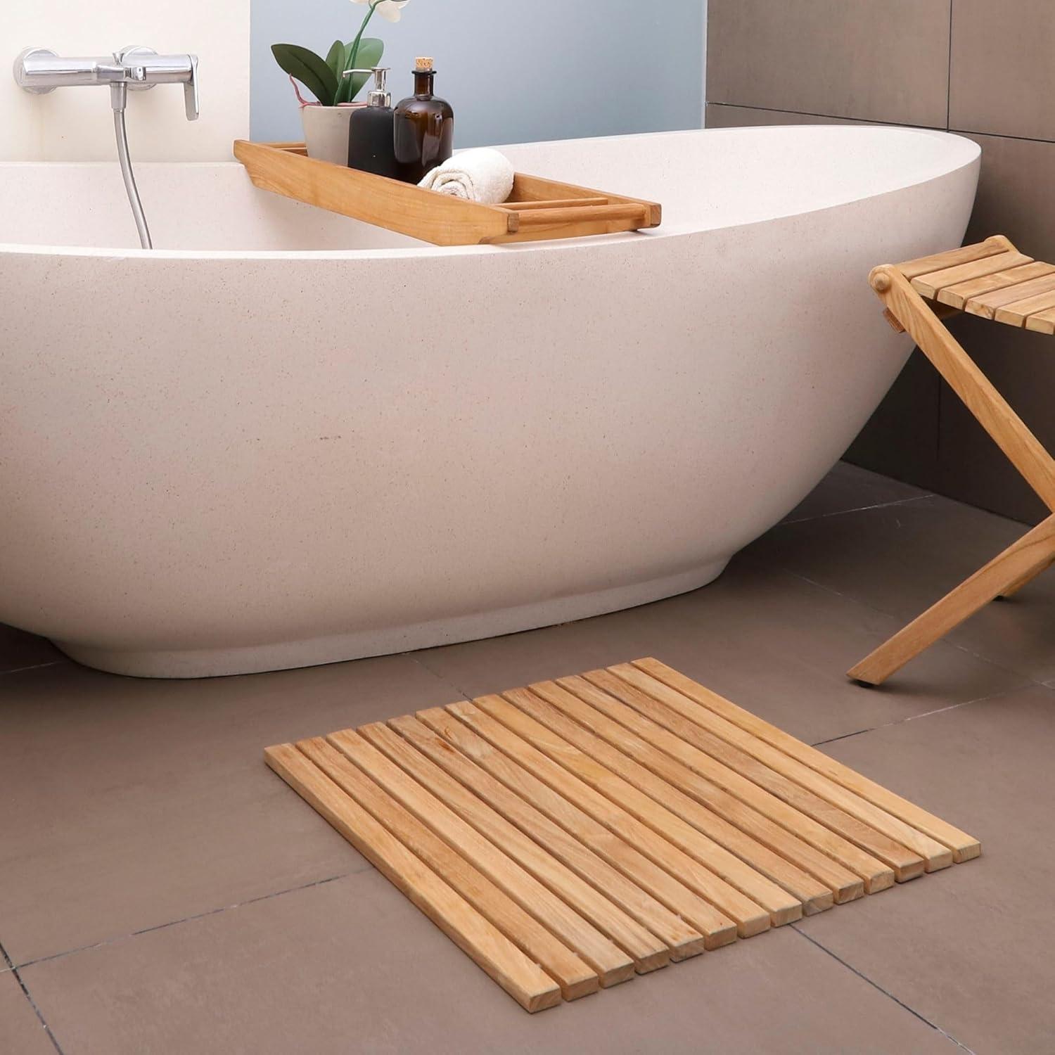 Nordic Teak 19.6" x 19.6" Natural Shower and Bath String Mat - Beige