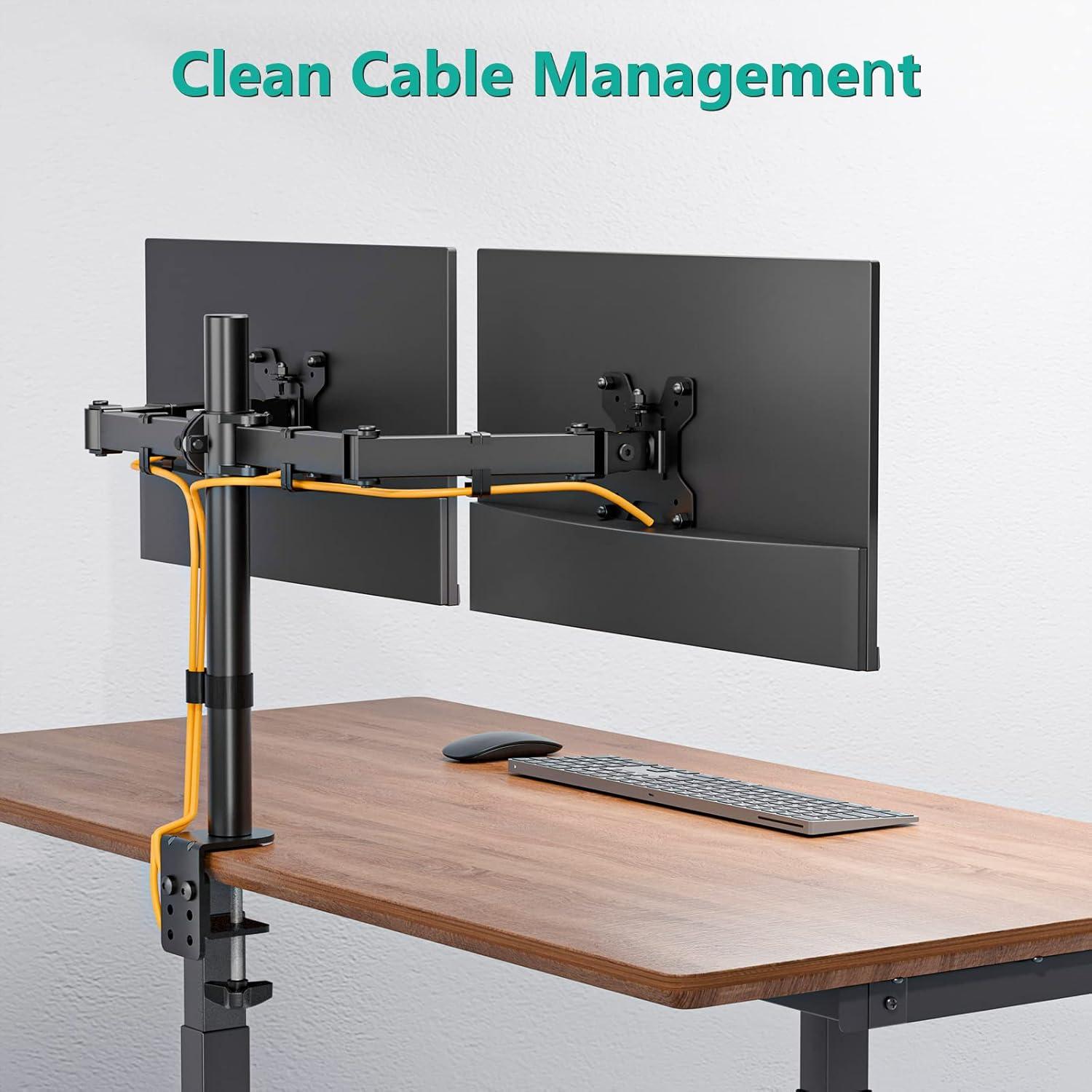 Mount-It! Dual Monitor Mount | Double Monitor Desk Stand | Two Full Motion Adjustable Arms Fit 2 Computer Screens 17 - 32 in. | C-Clamp & Grommet Base