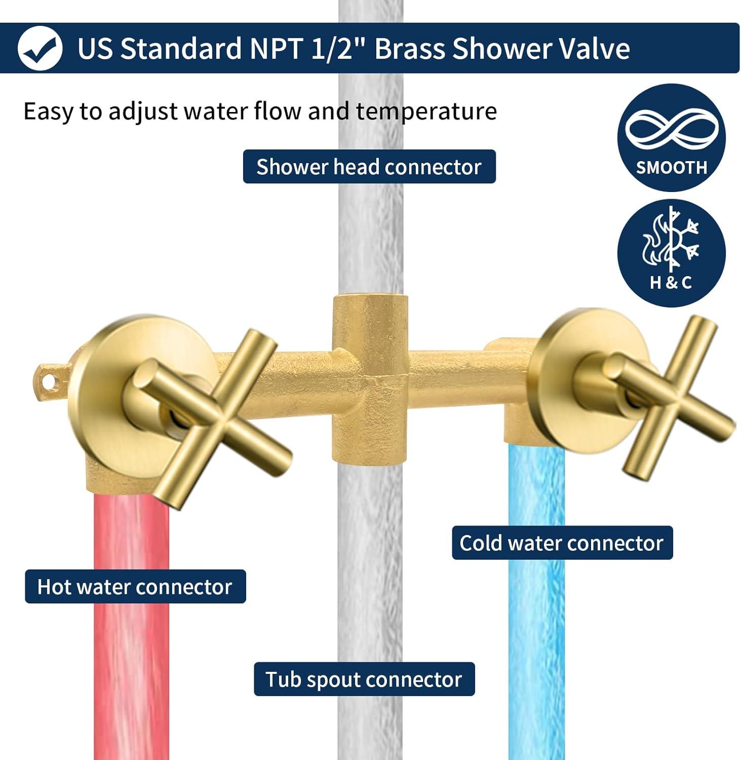 Brushed Gold Double Handle 7-Spray Wall Mounted Shower System