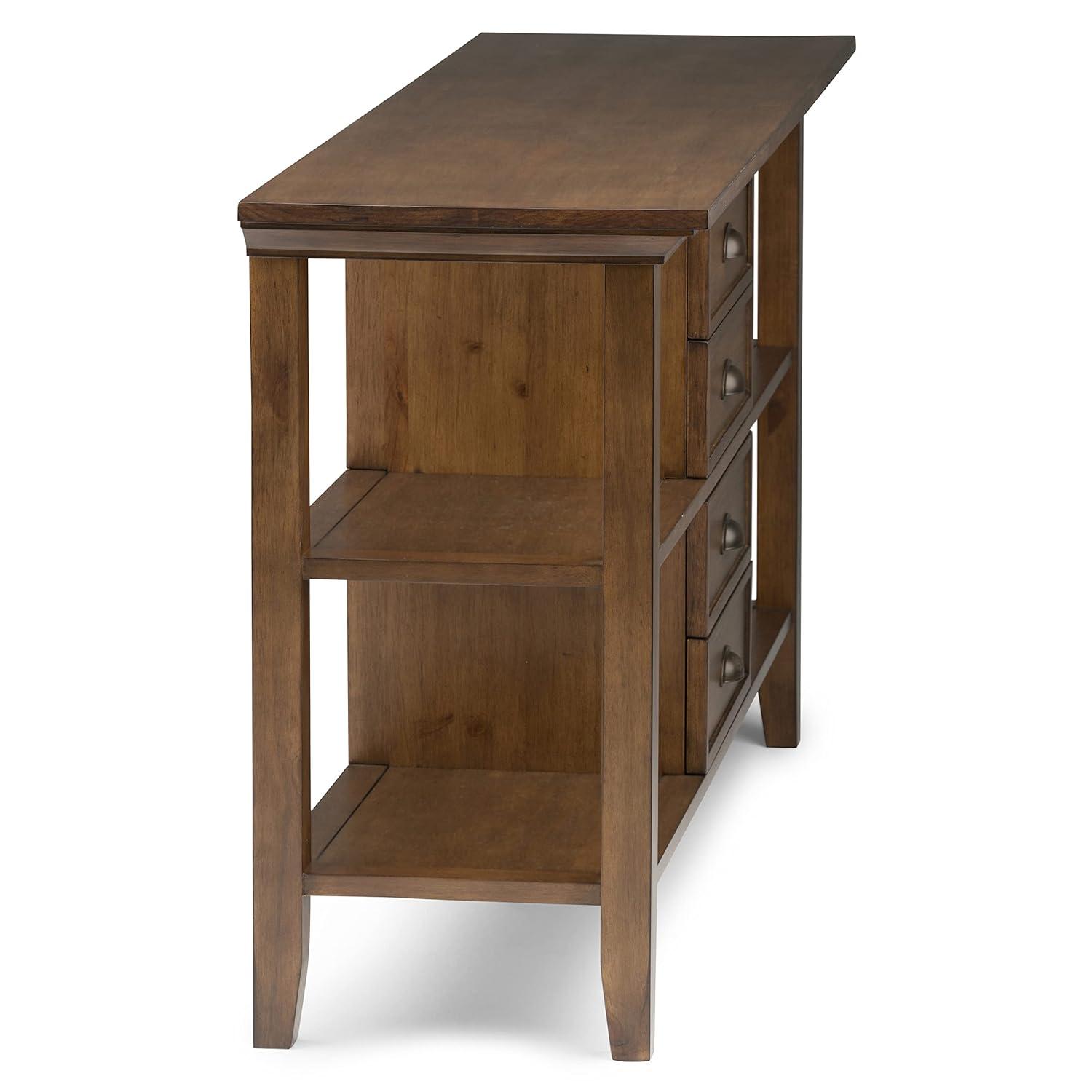 Simpli Home Redmond 54"W Solid Wood Storage Console Table with 4 Center Drawers and Open Shelves