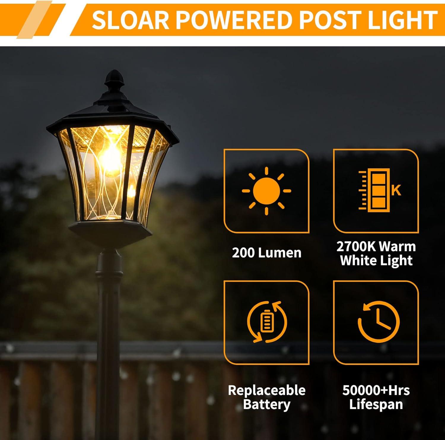 Black Matte Aluminum Solar LED Lamp Post with Clear Glass