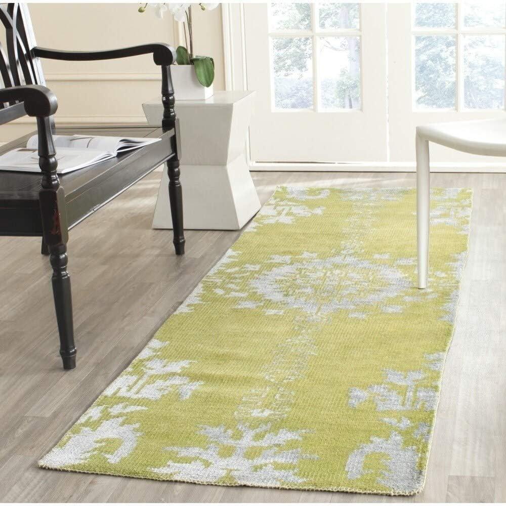 Elegant Chartreuse 30'' Hand-Knotted Wool & Viscose Runner Rug