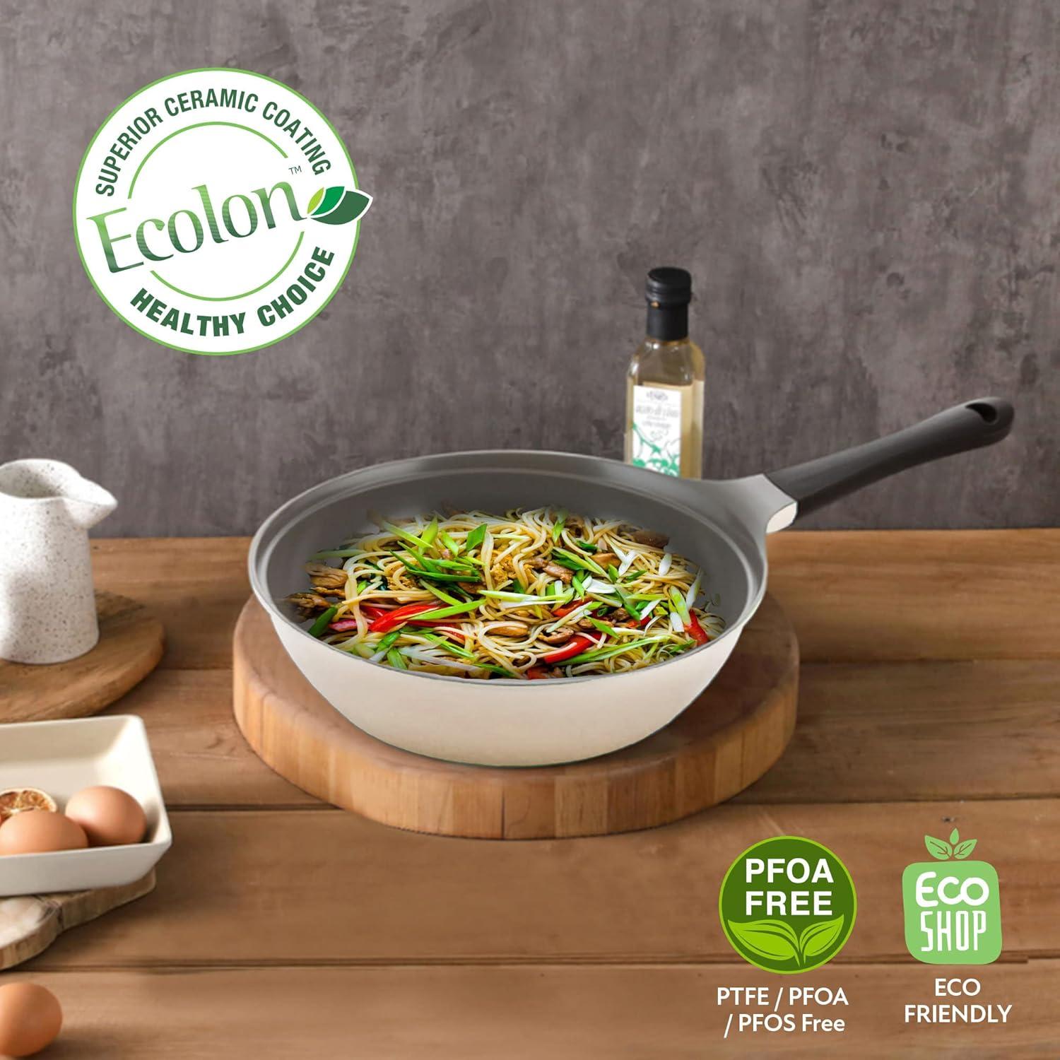 Neoflam EELA 12" Chef's Wok Pan with Glass Lid, Made in Korea