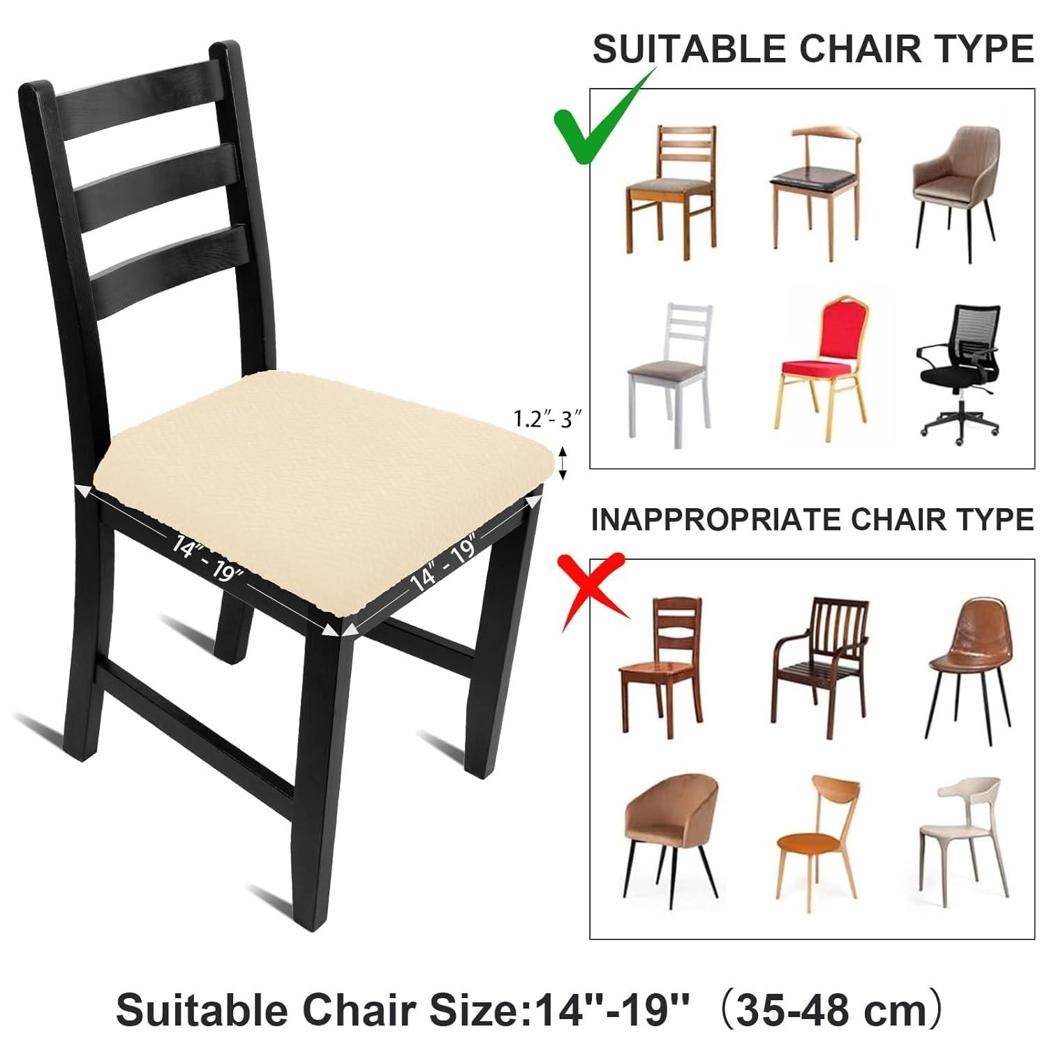 Smiry Dining Chair Seat Covers Stretch Jacquard Chair Slipcover with Ties (Set of 6, Beige)