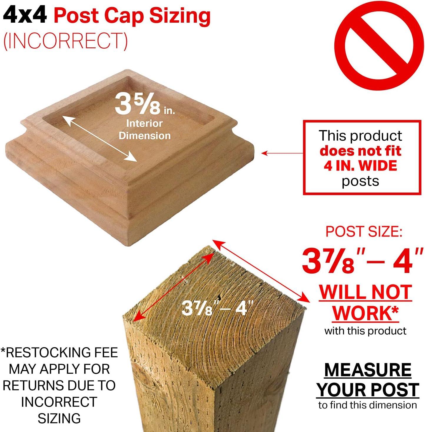 4x4 Traditional Wood Pyramid Post Cap by Captiva - One-Piece Miterless - 3/8" Extended Lip - (3-1/2" x 3-1/2")