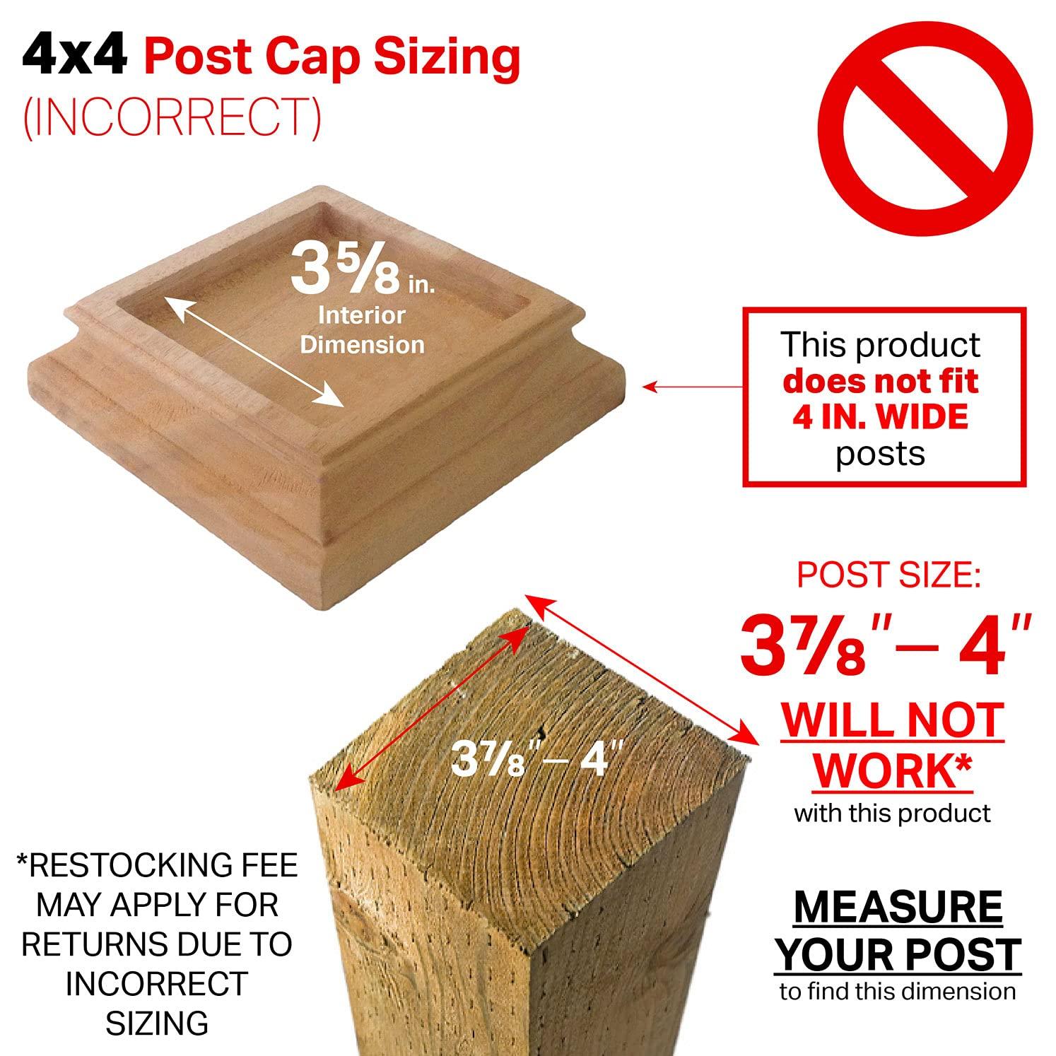 3.5" x 3.5" Wood ONE-Piece Slip Over Post Cap - Traditional Pyramid - One-Piece Miterless - 3/8" Extended Lip - (for 4x4 Post Measuring 3-1/2" x 3-1/2")