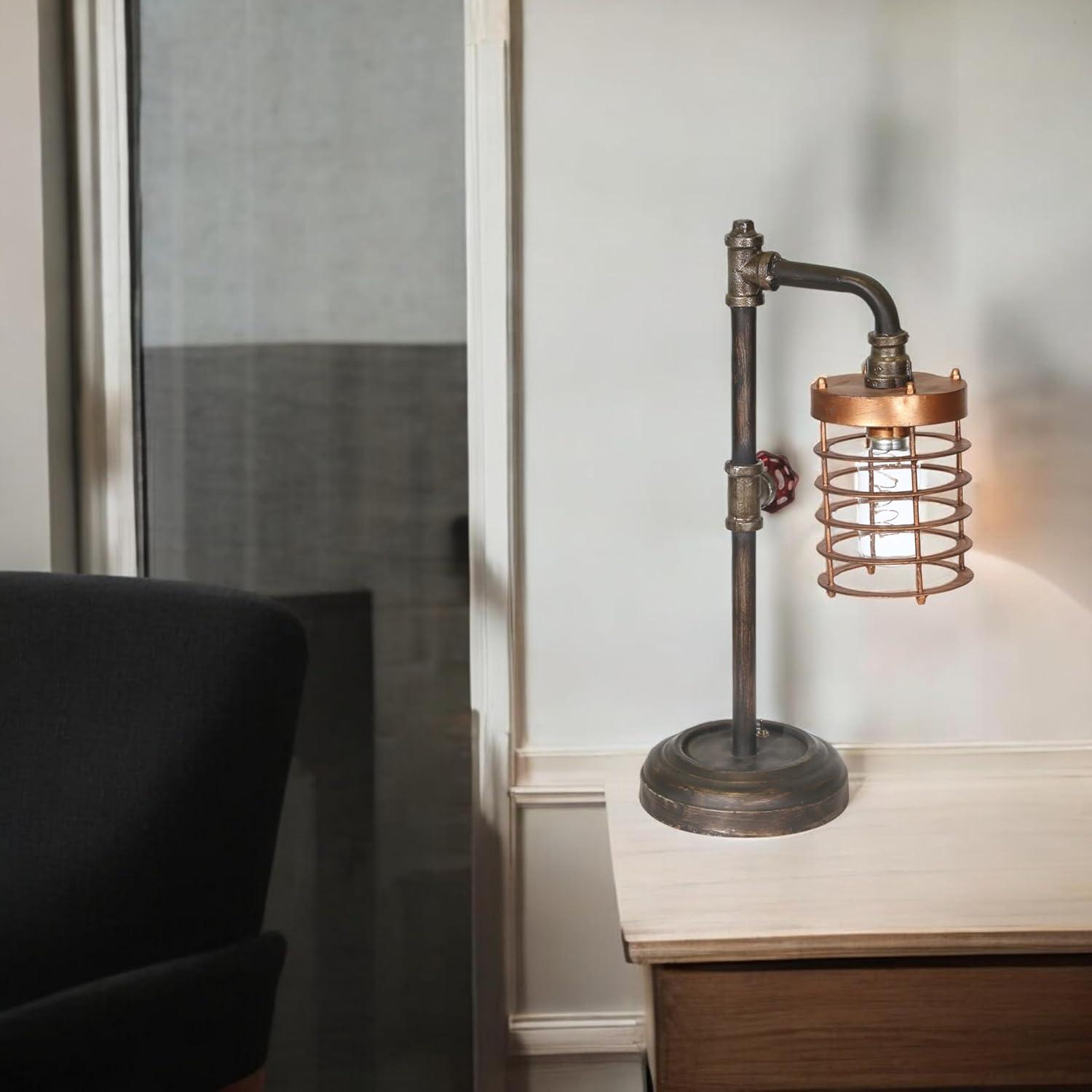 Sagebrook Home Industrial Style Metal Pipe Table Lamp, Bulb Included, Battery Operated, Black and Copper, 17.75"H