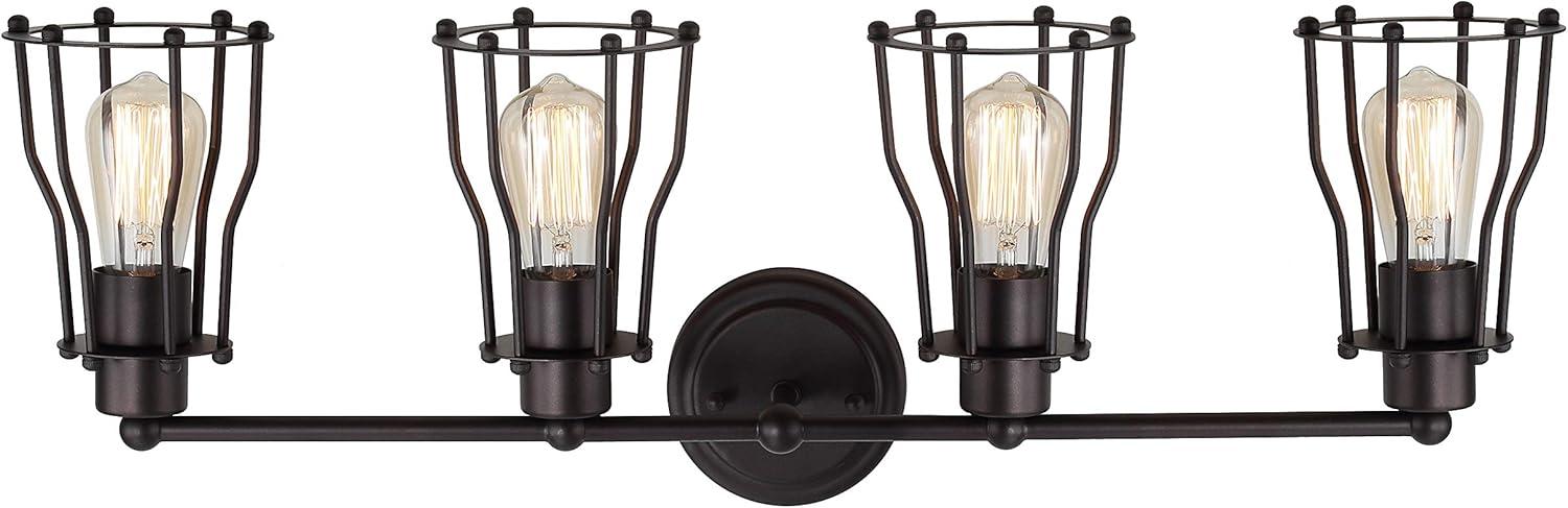 Florence 29.5" Oil-Rubbed Bronze Industrial Vanity Light with Clear Metal Shade