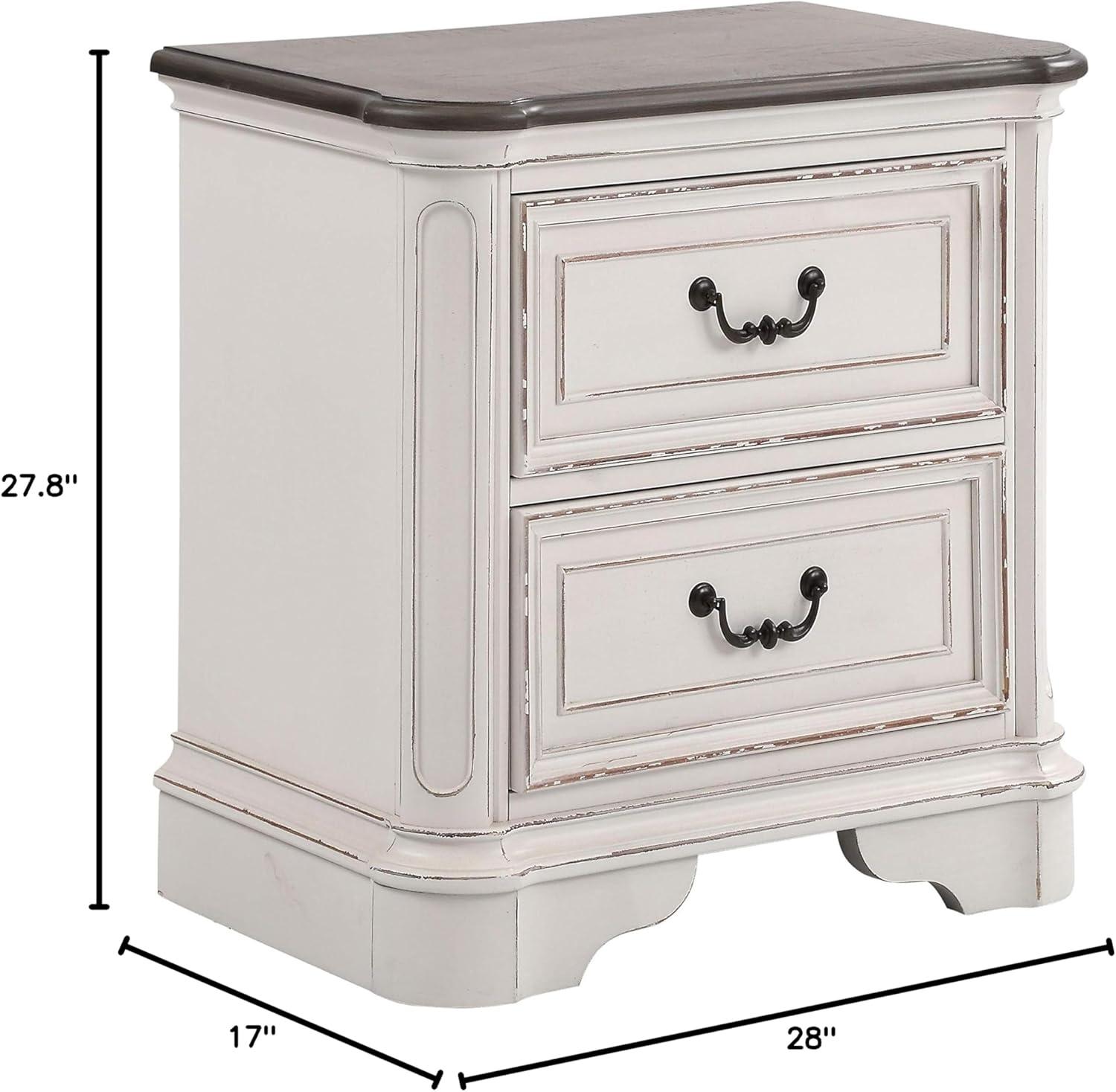 Laval Wood 2-Drawer Nightstand, Antique White and Oak