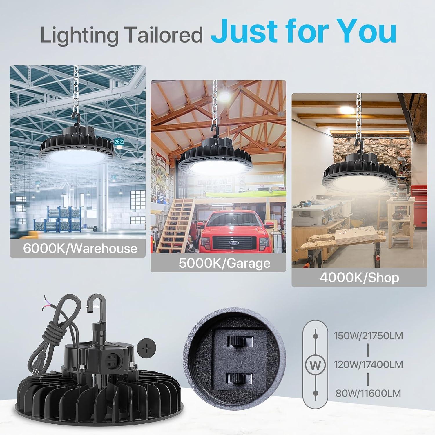 HYPERLITE UFO Led High Bay Light 150W 21,750lm 5000K 1-10V Dimmable High Bay Led Lights UL Listed US Hook 5' Cable Led High Bay Lights Alternative to 650W MH/HPS for Gym Factory Warehouse
