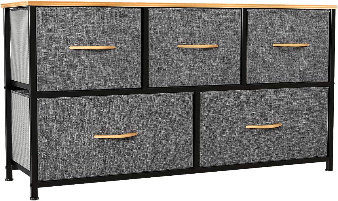 Cool Gray Fabric and Metal Nursery Dresser with Wooden Top