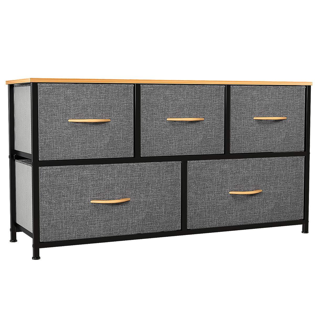 Cool Gray Fabric and Metal Nursery Dresser with Wooden Top