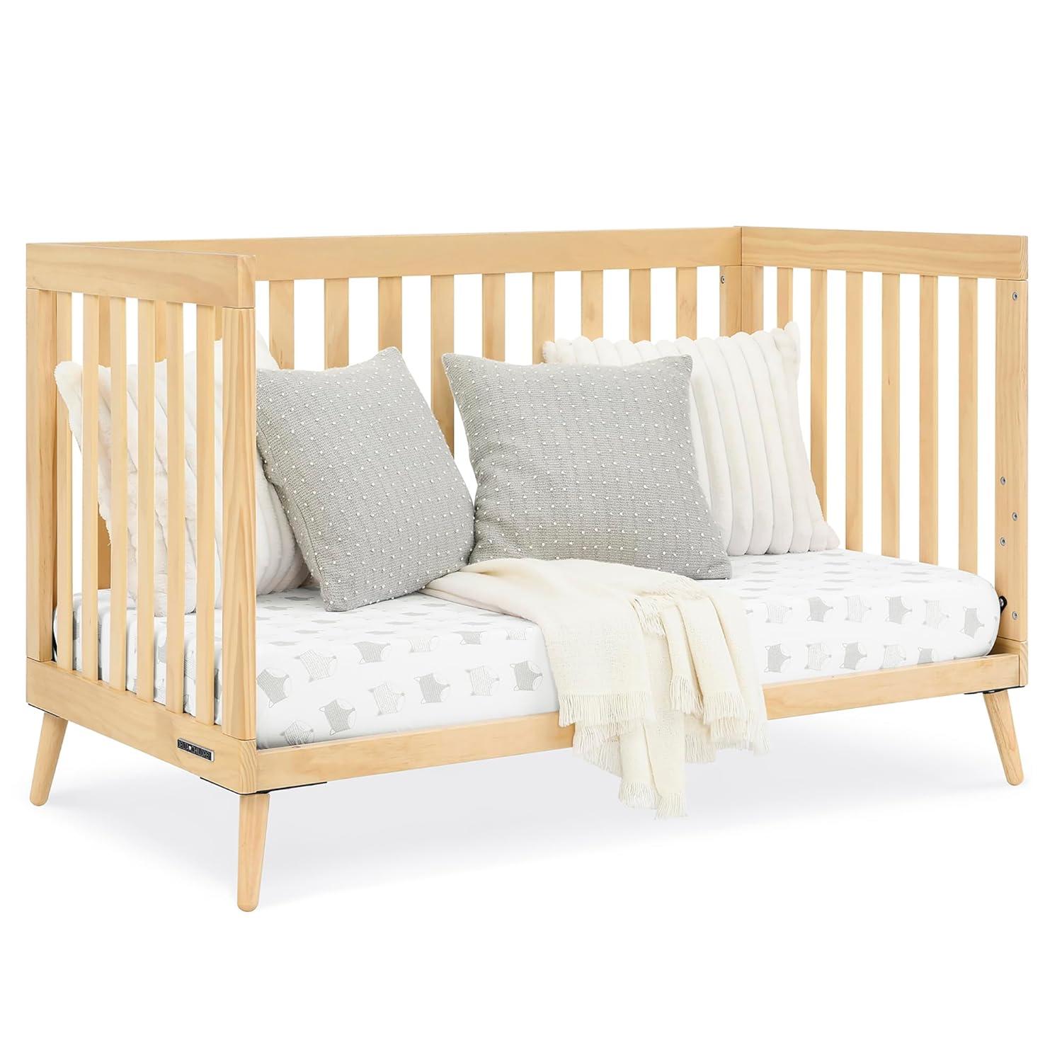 Natural Wood Mid-Century Modern 4-in-1 Convertible Crib