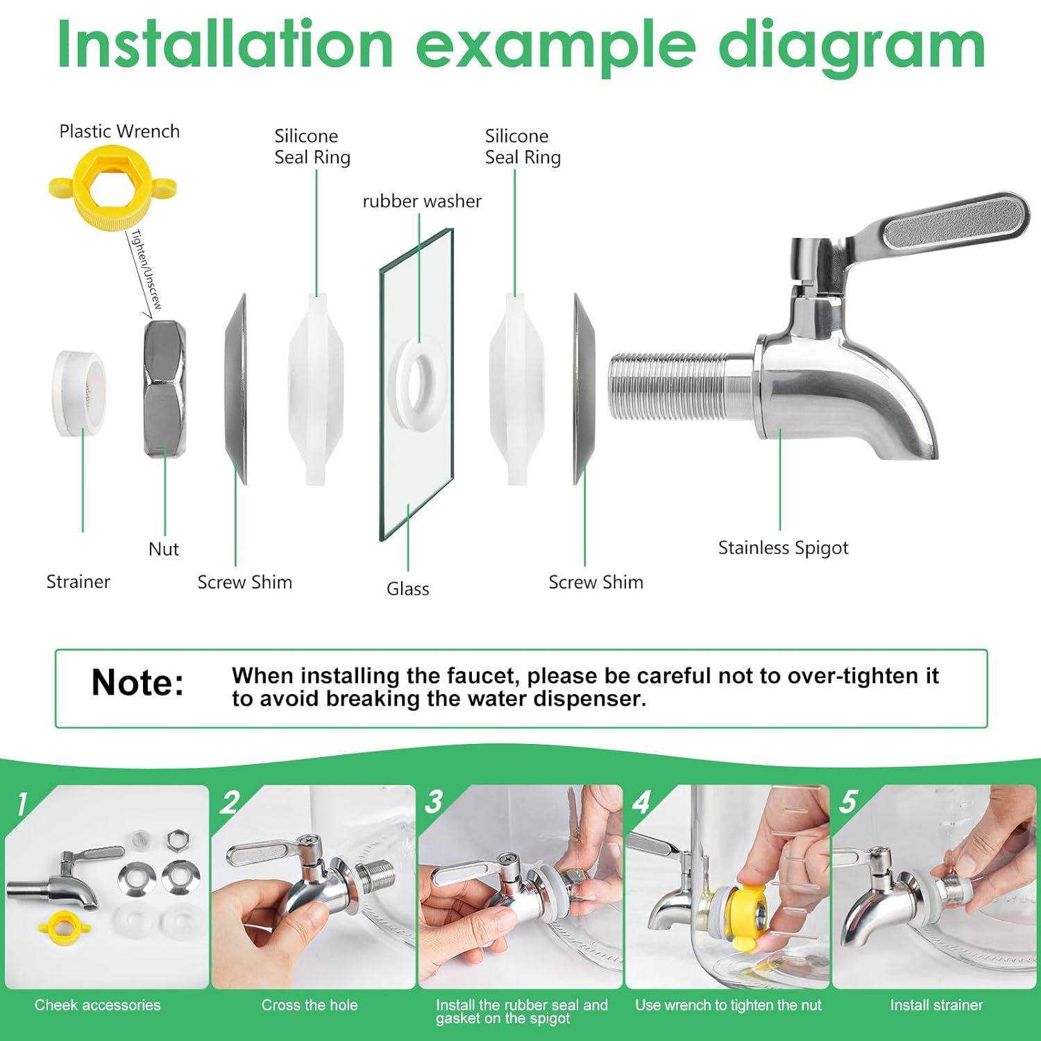 Mint Pantry® 2 Gallon Drink Dispenser For Parties(7600ML), 1 Pack Leak Proof Beverage Dispenser With Stand AND Handle, Glass Water Dispenser With Stainless Steel Spigot & Scale Mark & Chalkboard