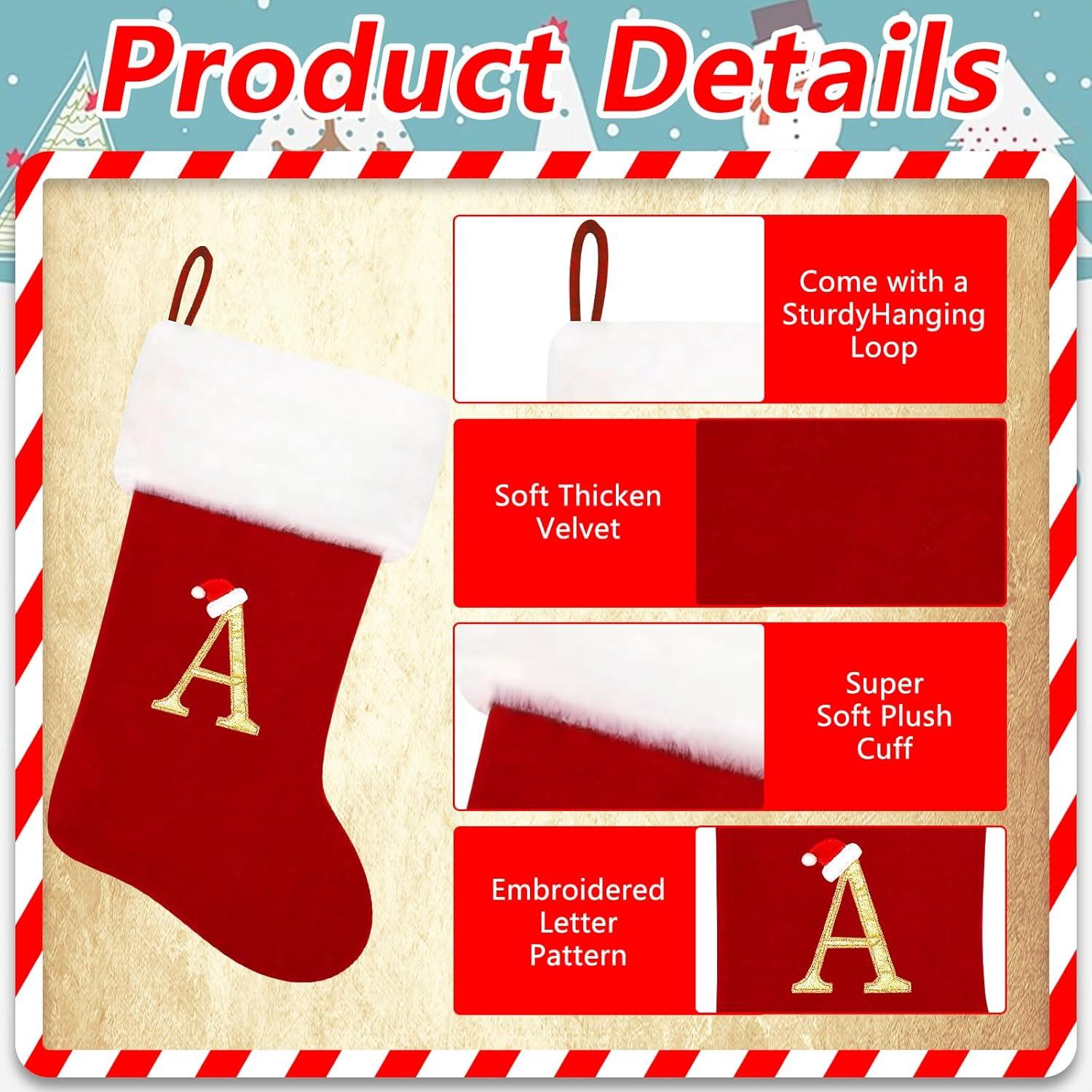 20 Inches Monogram Christmas Stockings White Velvet with White Super Soft Plush Cuff Embroidered Xmas Stockings Classic Personalized Stocking Decorations for Family Holiday Season Decor(R)