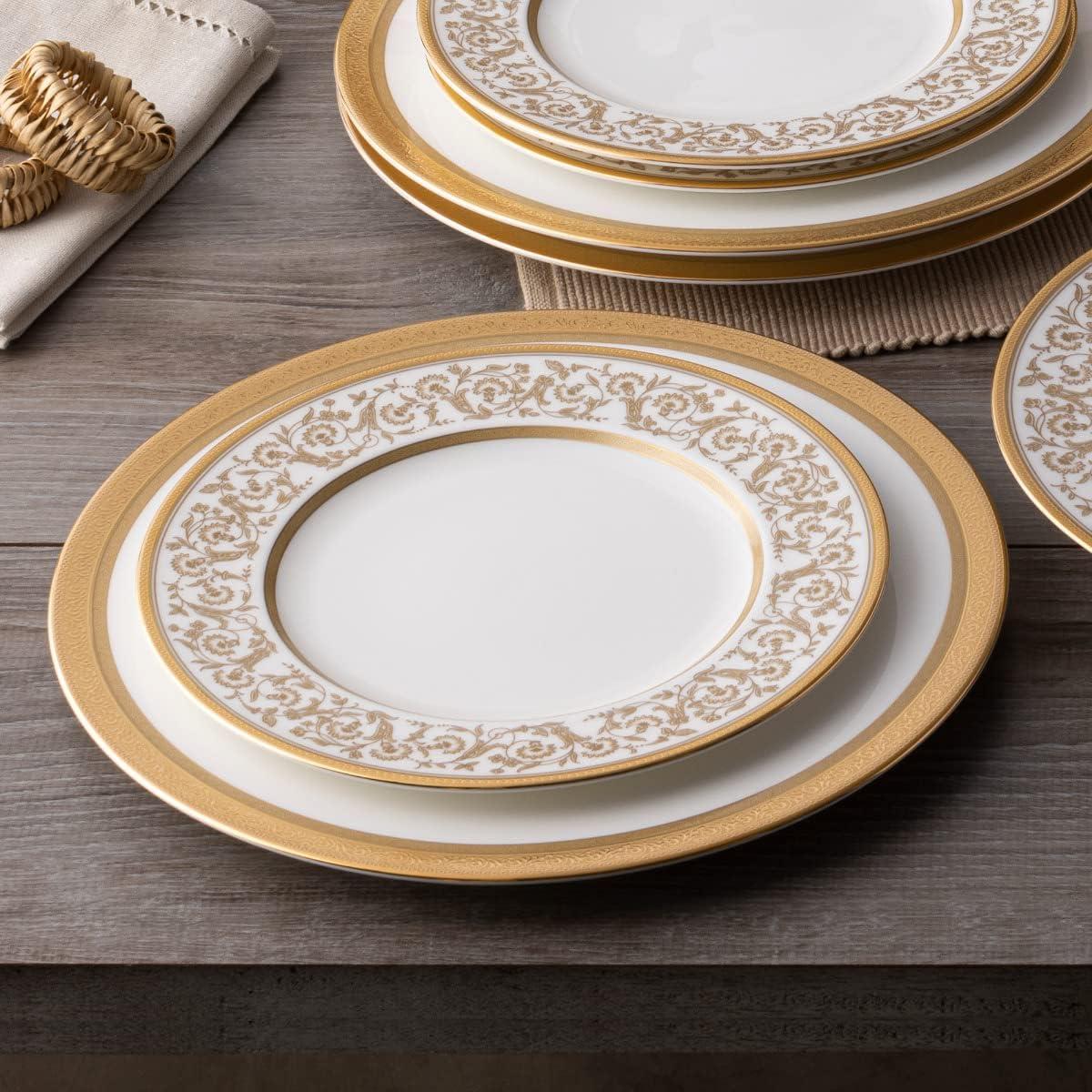 Gold Trimmed Floral Porcelain 12-Piece Dinnerware Set