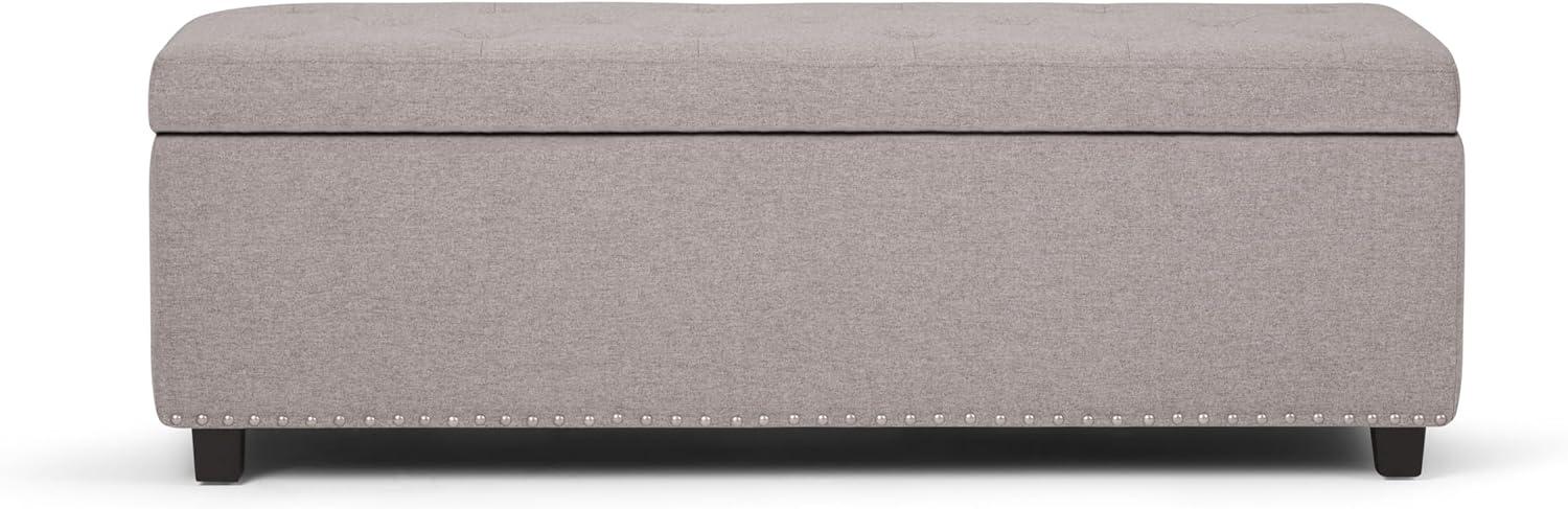 Cloud Gray Tufted Wood Footstool with Nail Trim - Traditional Style