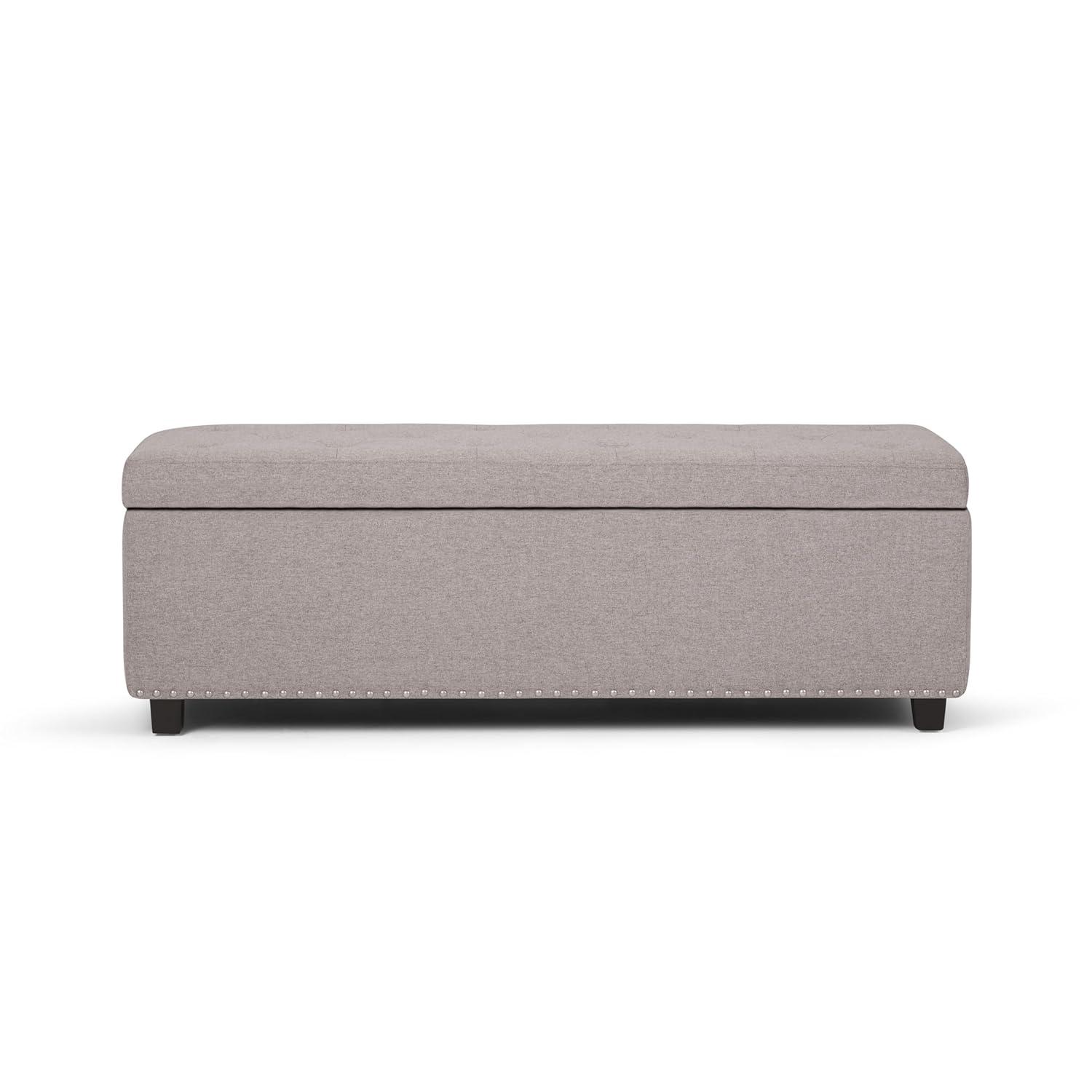 Simpli Home Hamilton 48"W Upholstered Storage Ottoman Bench with Lift-Top Lid, Tufted Design, and Nailhead Trim