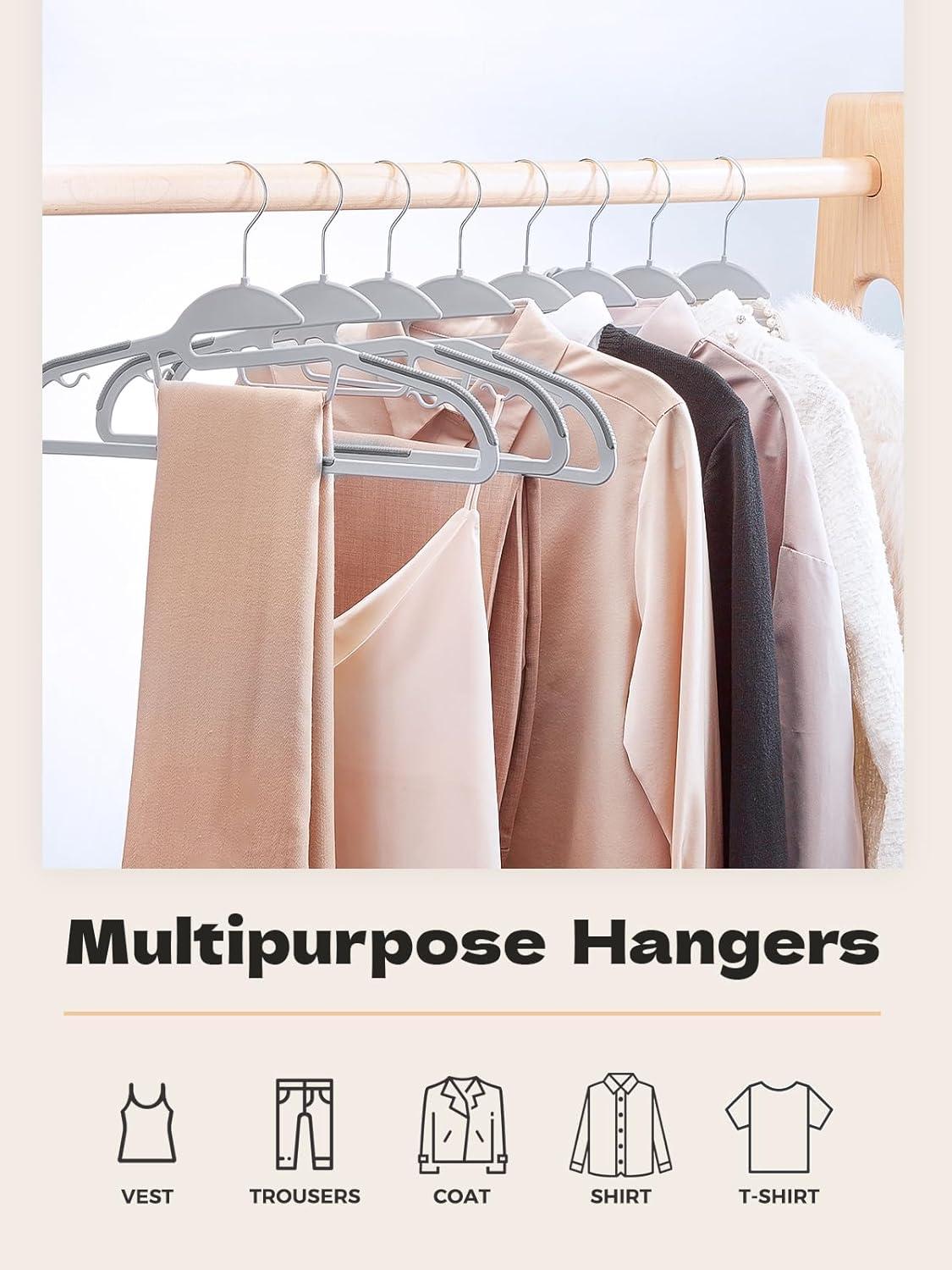 SONGMICS Coat Hangers Non-Slip Clothes Hangers Space-Saving Plastic Hangers 360°Swivel Rose Gold Hook